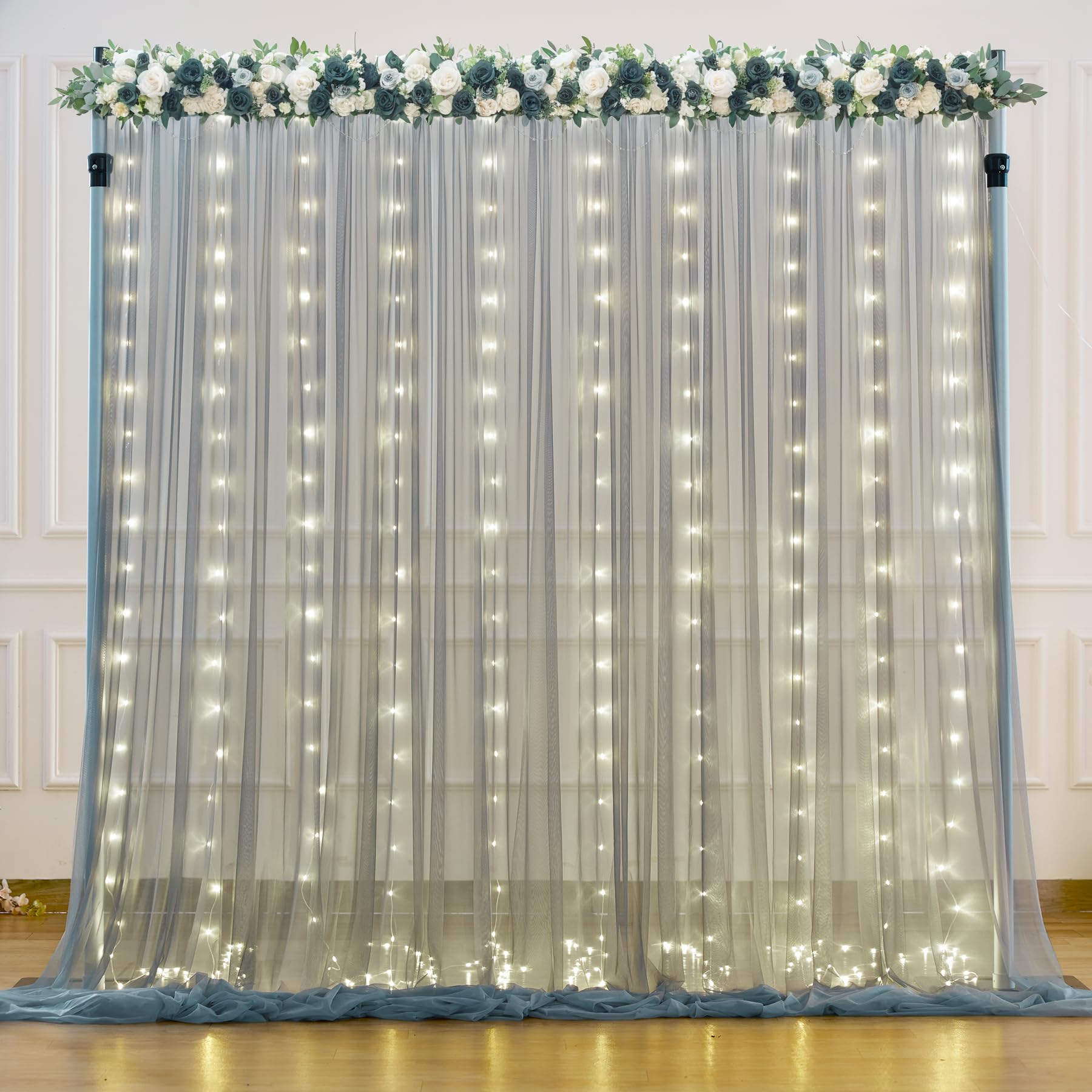Foto 2 pulgar | Cortina De Telón De Fondo Suppromo De Tul Gris Plateado Con Luces, 3 X 2,4 M - Venta Internacional.