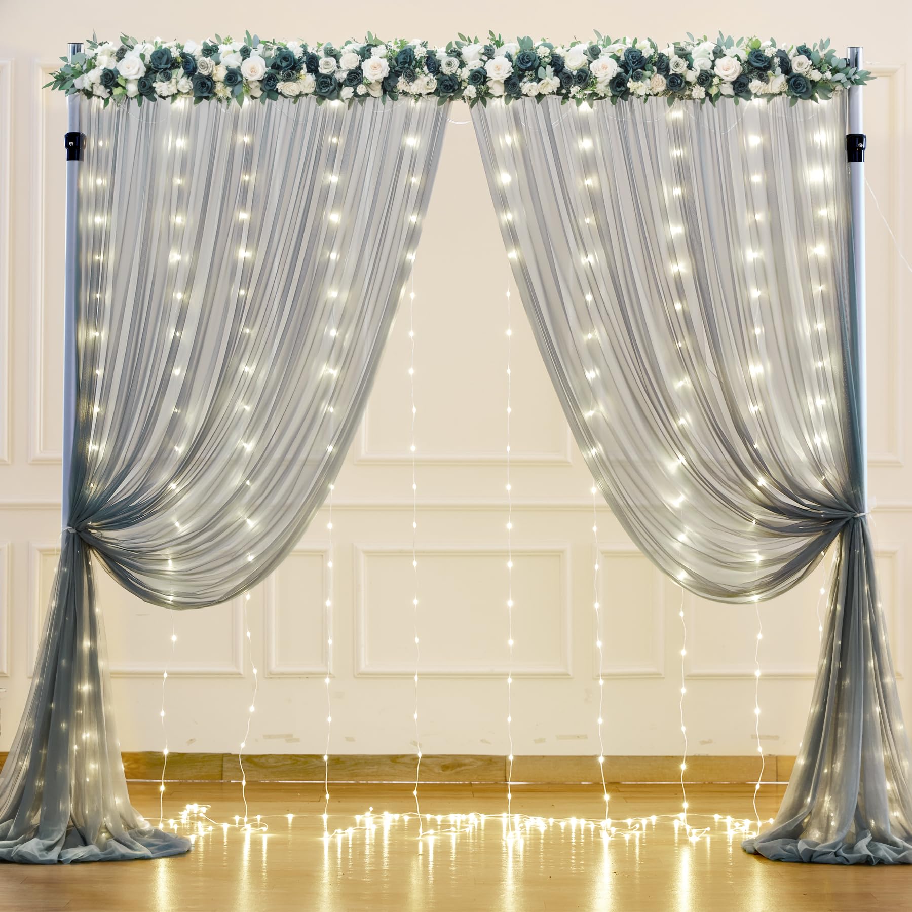 Foto 3 pulgar | Cortina De Telón De Fondo Suppromo De Tul Gris Plateado Con Luces, 3 X 2,4 M - Venta Internacional.