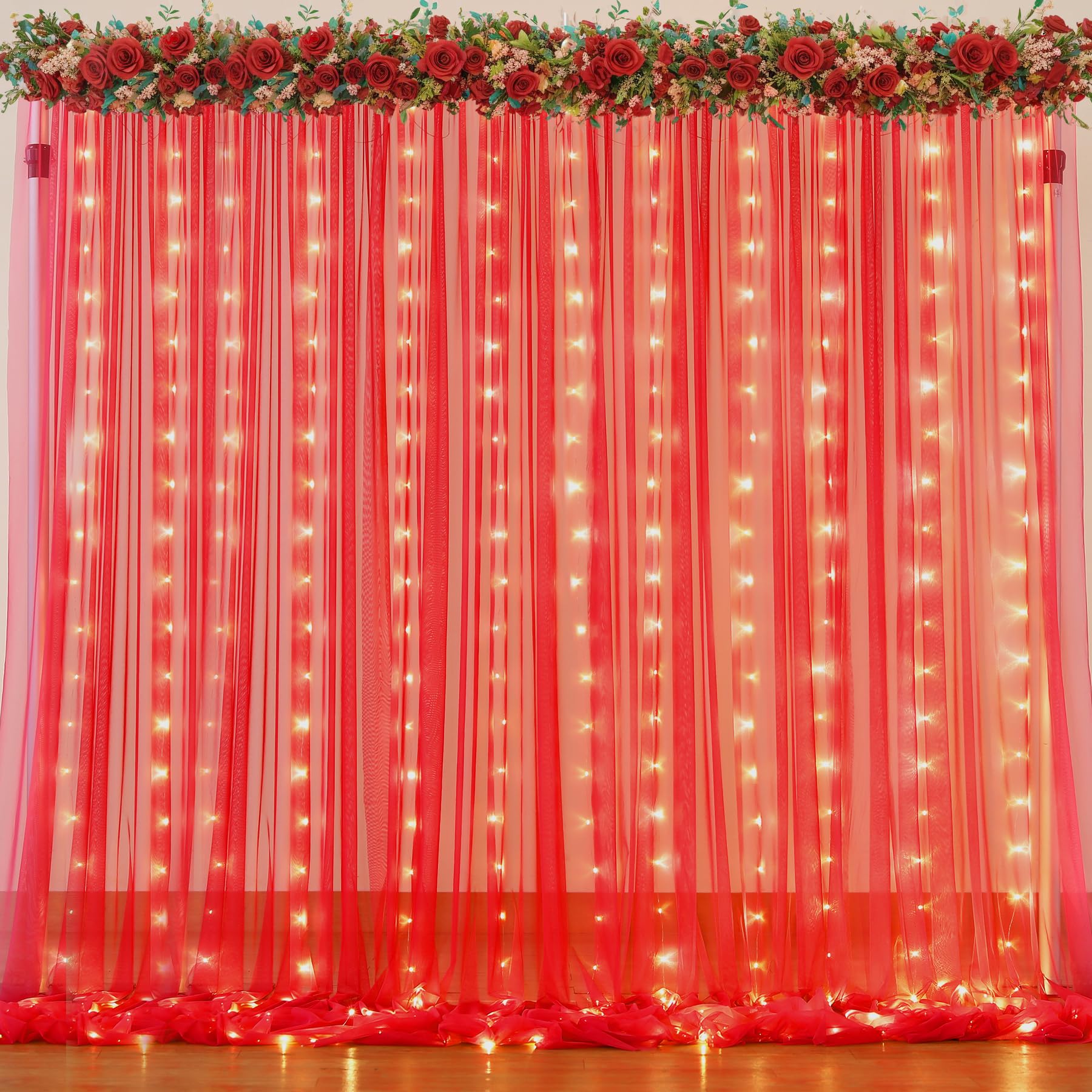 Cortina De Telón De Fondo Suppromo De Tul Rojo Con Luces, 6 X 3 M, Para Fiestas - Venta Internacional.