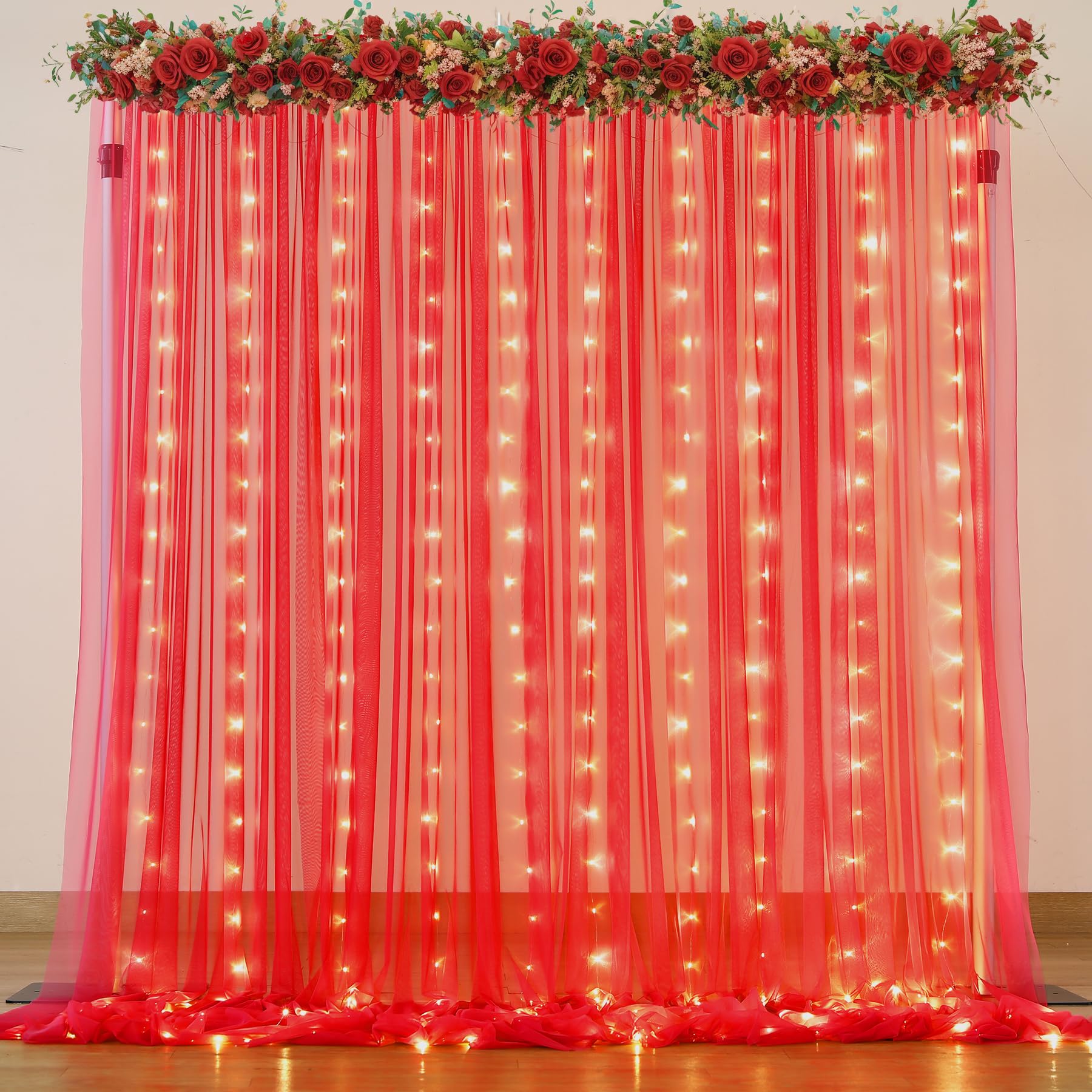 Foto 2 pulgar | Cortina de Telón Fondo Suppromo Tul Rojo 3x3 M con Luces - Venta Internacional