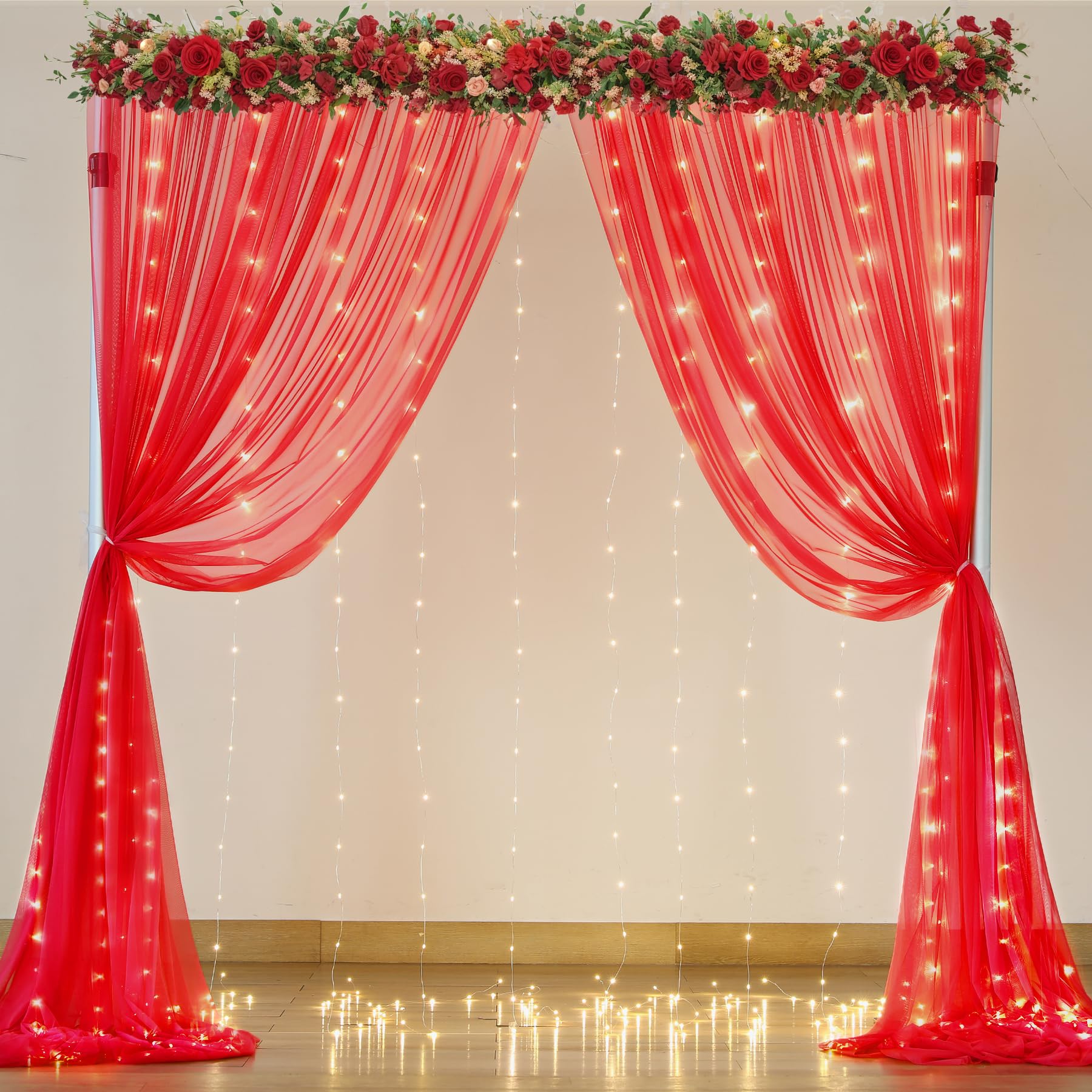 Foto 3 pulgar | Cortina de Telón Fondo Suppromo Tul Rojo 3x3 M con Luces - Venta Internacional