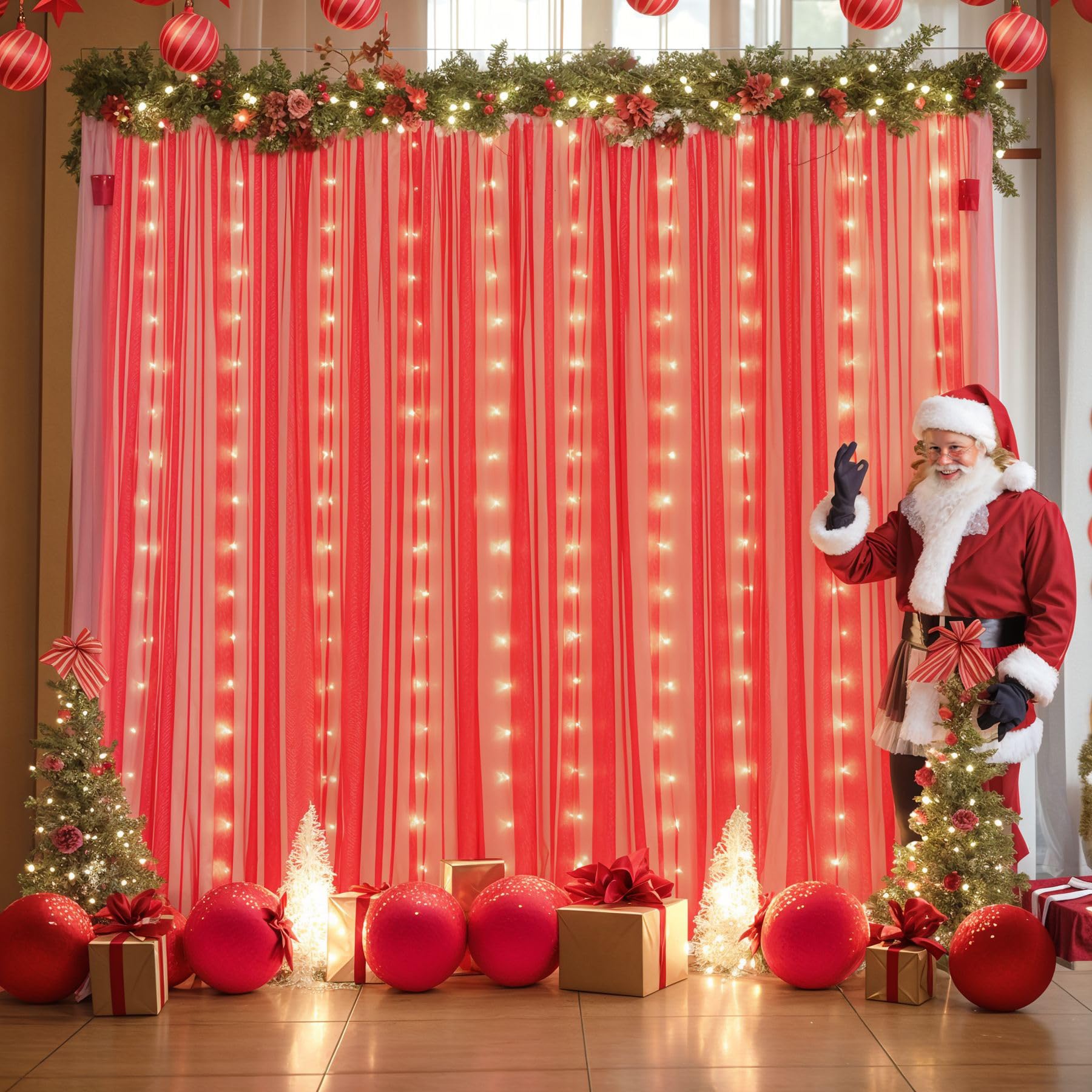 Foto 5 pulgar | Cortina de Telón Fondo Suppromo Tul Rojo 3x3 M con Luces - Venta Internacional