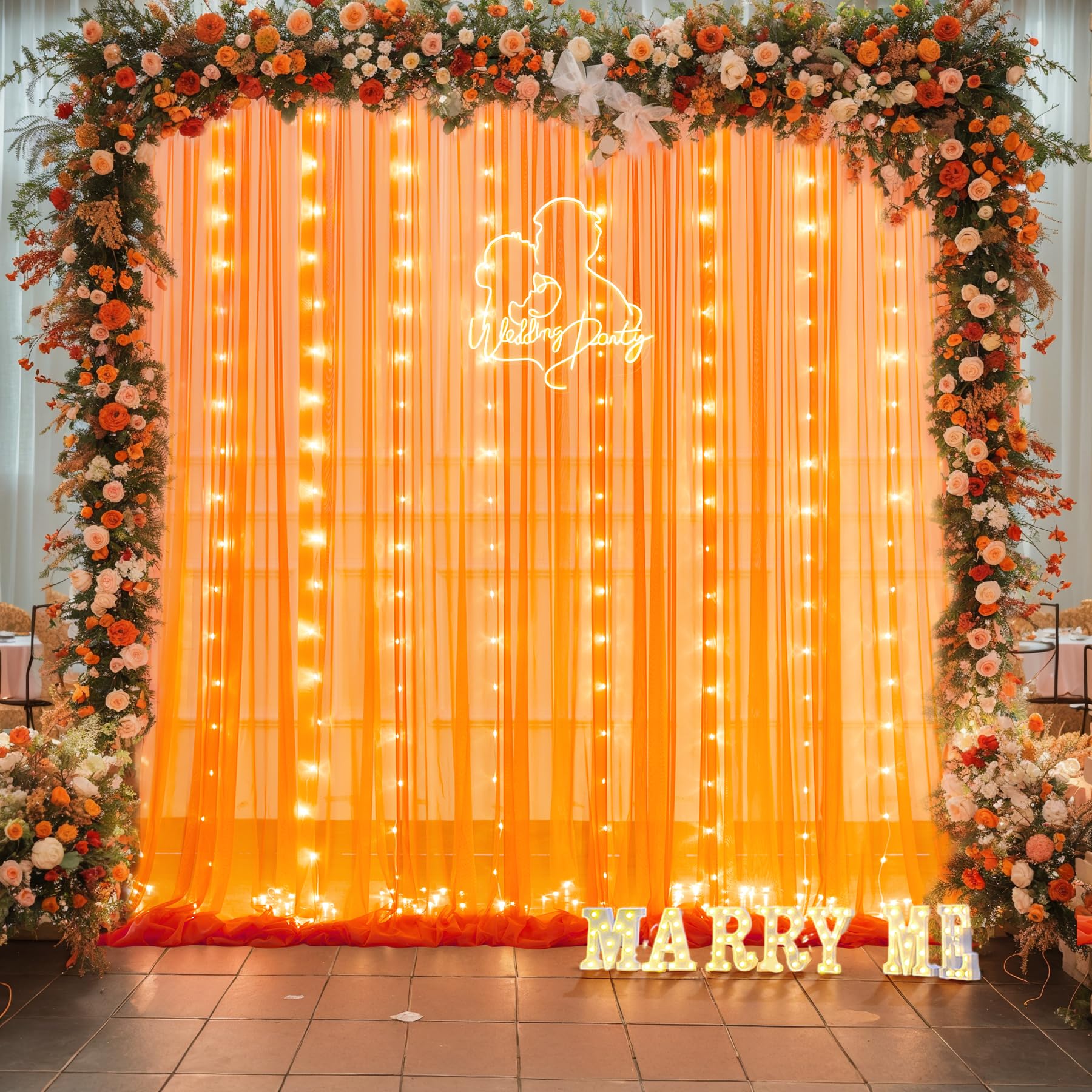 Foto 6 pulgar | Cortina de Telón Fondo Suppromo Tul Naranja 3x2,4 M con Luces - Venta Internacional