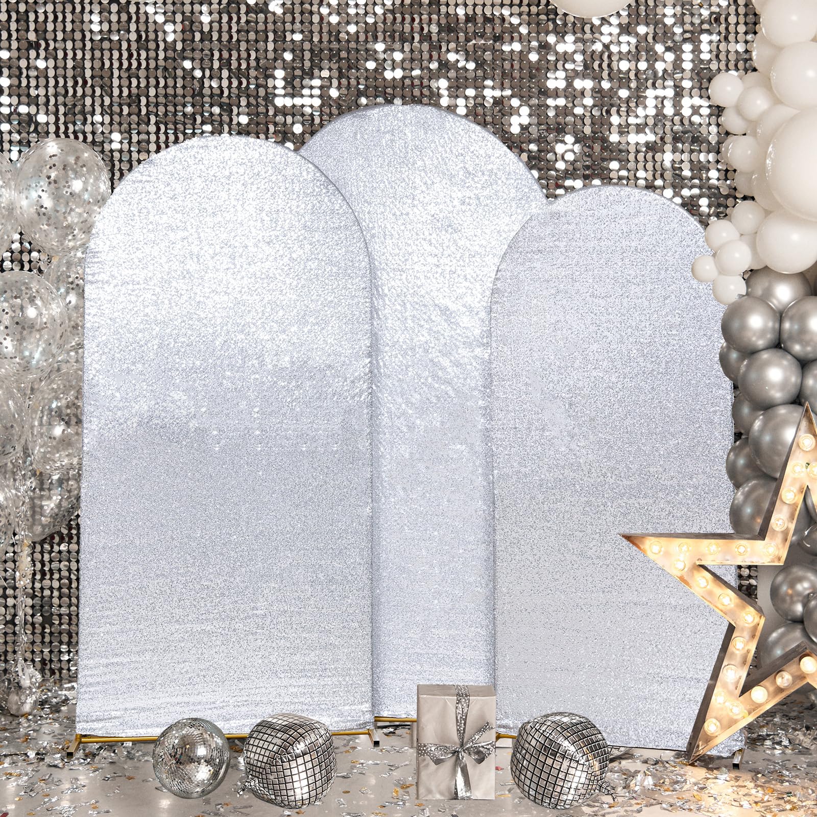 Foto 5 | Funda De Telón De Fondo Con Forma De Arco Eternal Beauty, Satinada, Plata, 2,2 - Venta Internacional.
