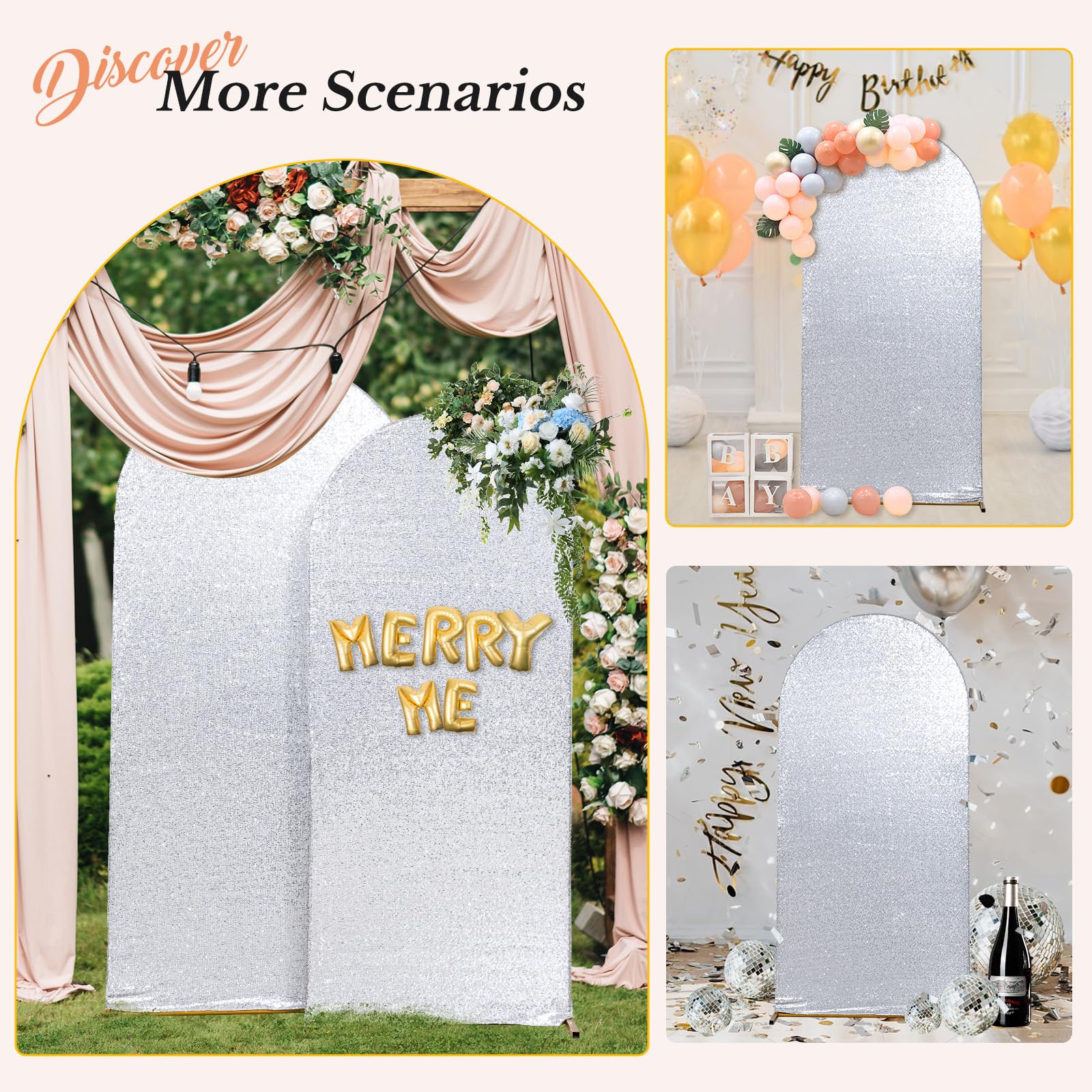 Foto 6 | Funda De Telón De Fondo Con Forma De Arco Eternal Beauty, Satinada, Plata, 2,2 - Venta Internacional.