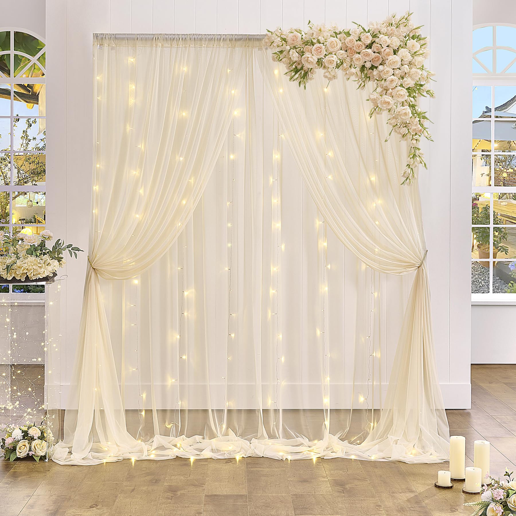 Foto 1 | Cortina De Fondo Suppromo, Transparente, Color Champán, Con Luces, 6 X 3 M - Venta Internacional.