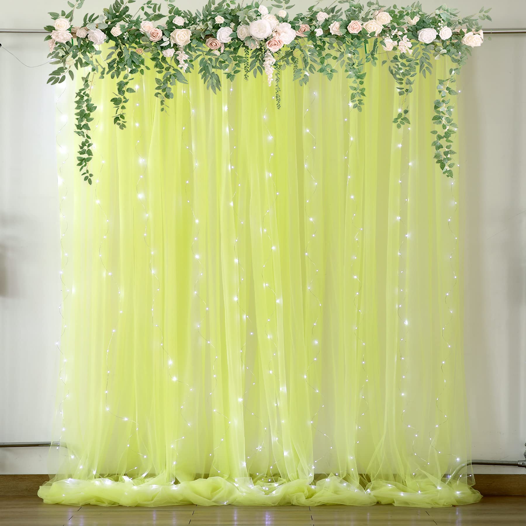 Foto 2 pulgar | Cortinas De Telón De Fondo Suppromo De Tul Amarillo Con Luces De 5 X 8 Pies, 2 Paneles - Venta Internacional.