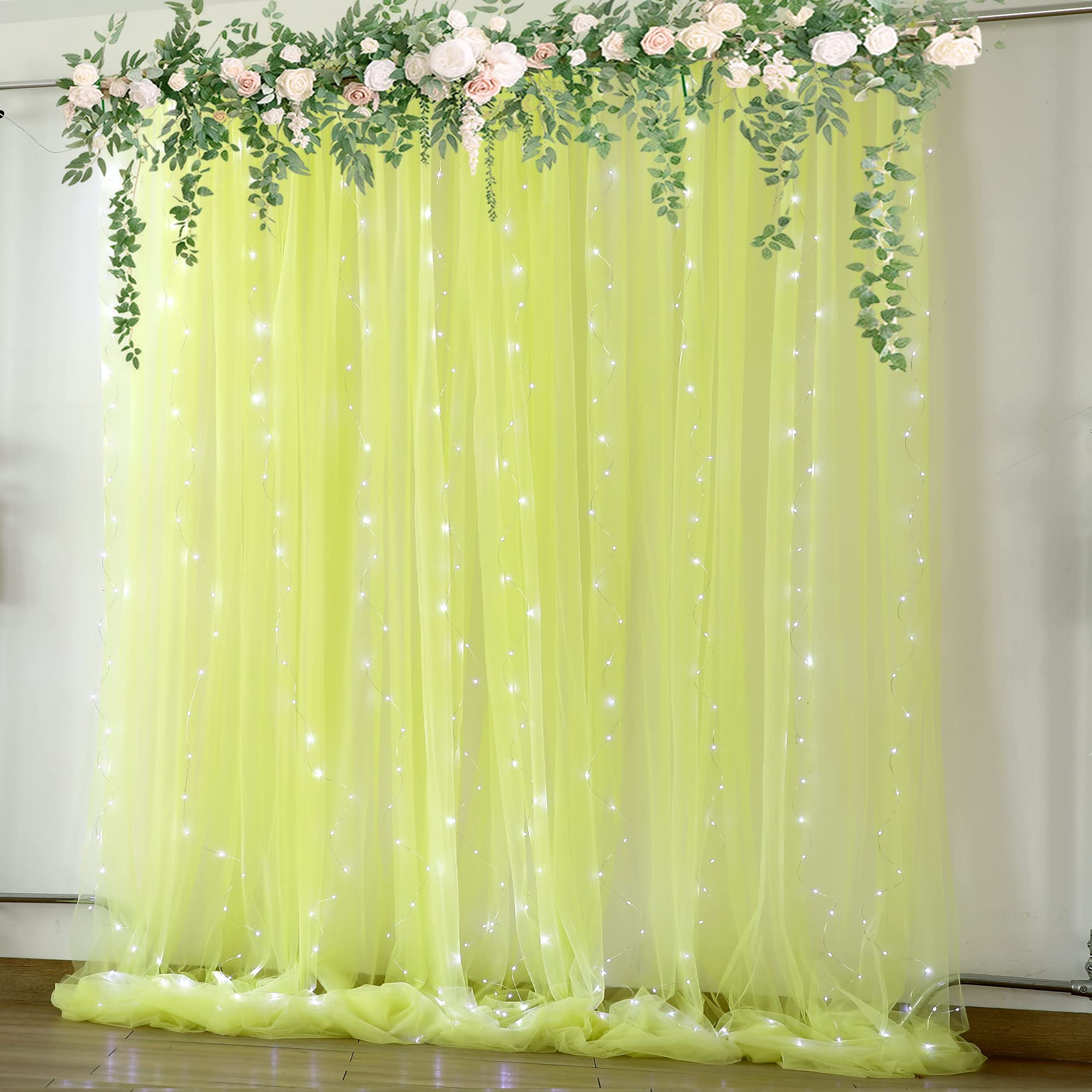 Foto 3 pulgar | Cortinas De Telón De Fondo Suppromo De Tul Amarillo Con Luces De 5 X 8 Pies, 2 Paneles - Venta Internacional.