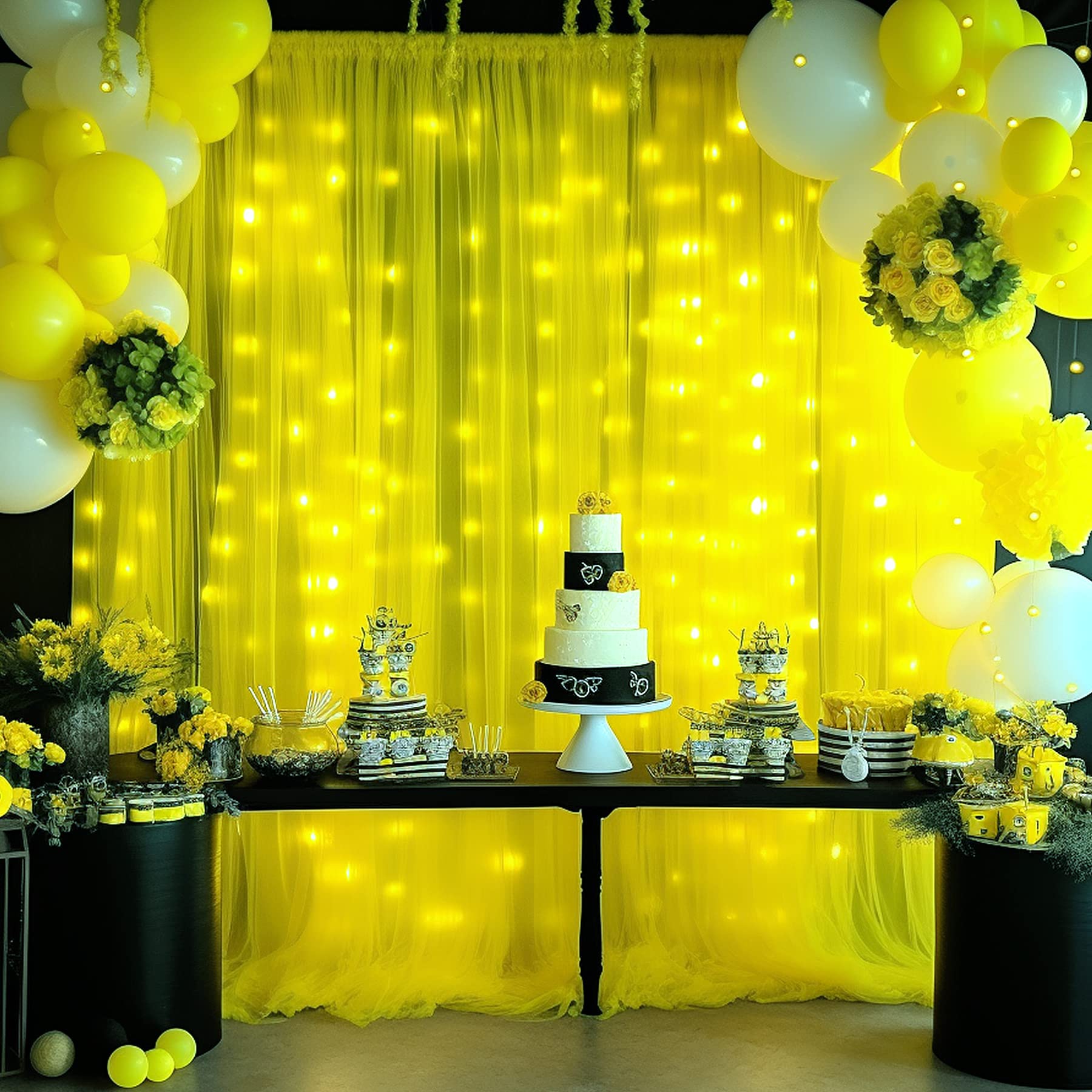 Foto 3 | Cortinas De Telón De Fondo Suppromo De Tul Amarillo Con Luces De 5 X 8 Pies, 2 Paneles - Venta Internacional.