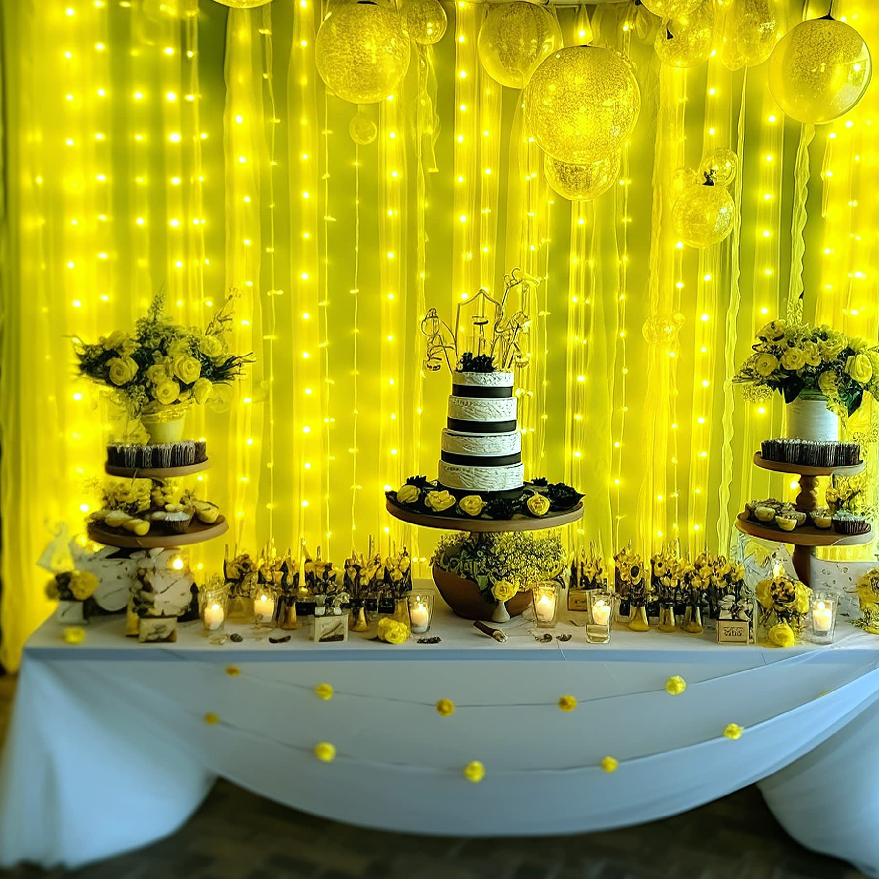 Foto 6 pulgar | Cortinas De Telón De Fondo Suppromo De Tul Amarillo Con Luces De 5 X 8 Pies, 2 Paneles - Venta Internacional.