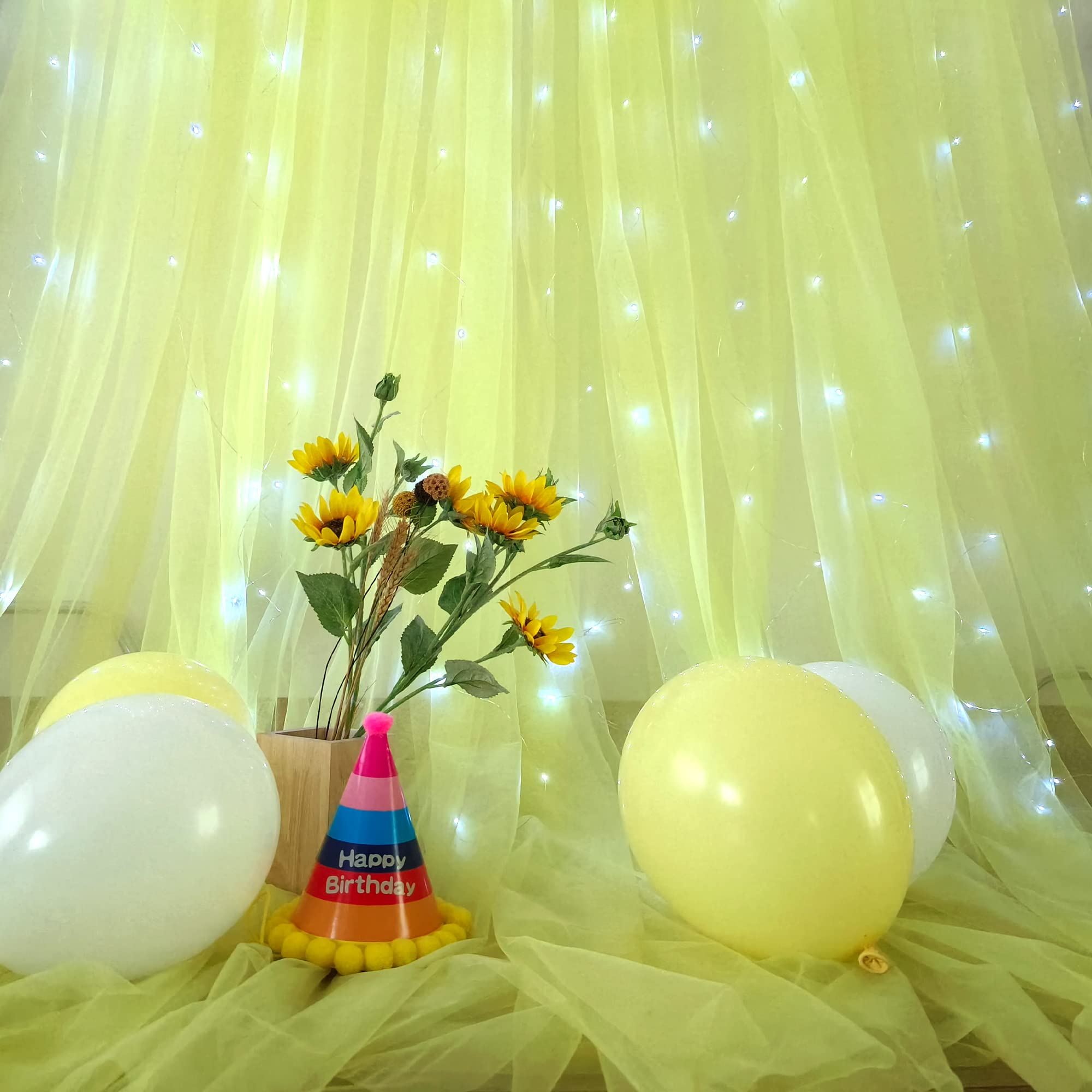 Foto 7 pulgar | Cortinas De Telón De Fondo Suppromo De Tul Amarillo Con Luces De 5 X 8 Pies, 2 Paneles - Venta Internacional.