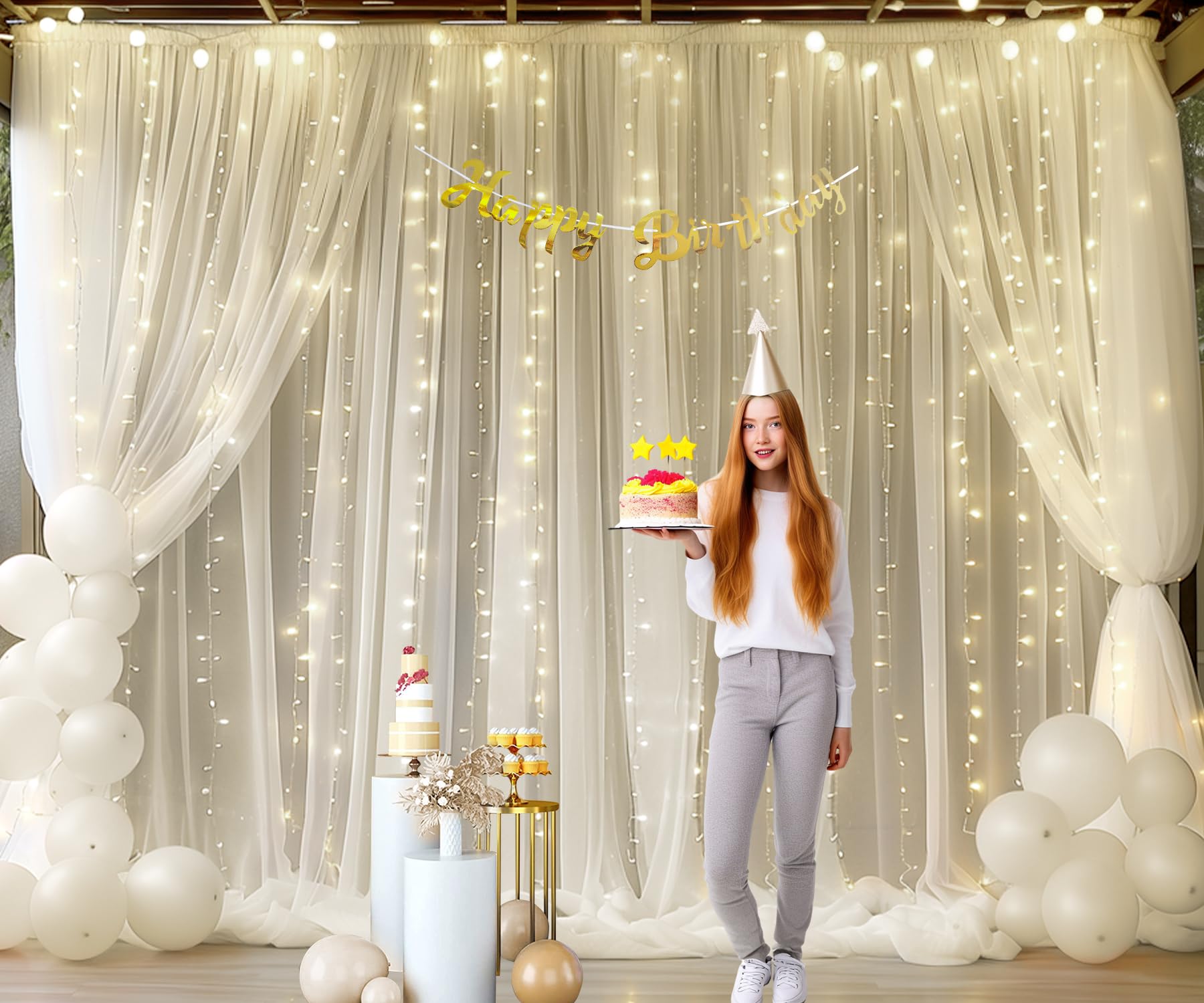 Foto 4 pulgar | Cortinas Suppromo De Tul Marfil Con Luces, 6 X 3 M, 4 Paneles - Venta Internacional.