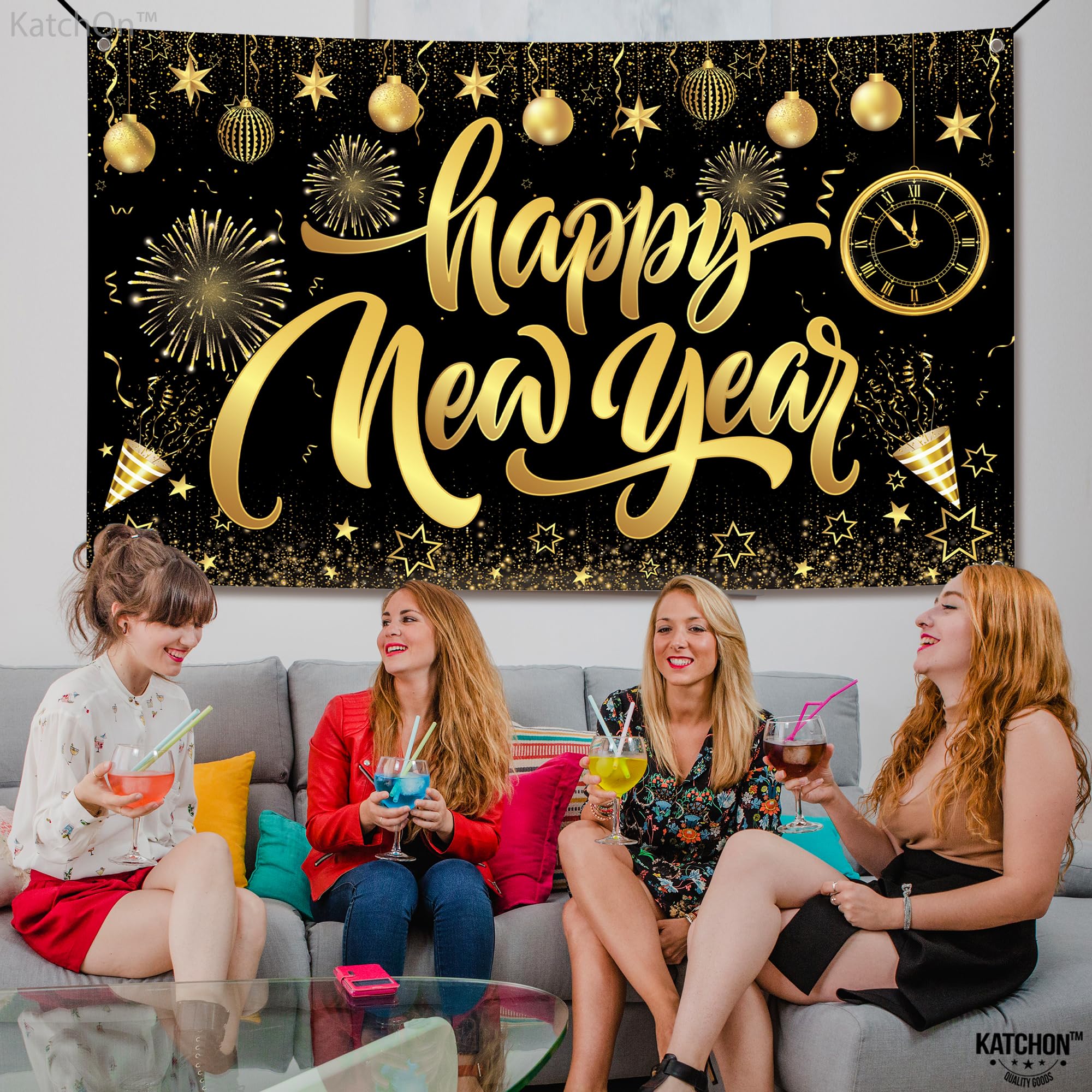 Foto 5 | Telón De Fondo Katchon Happy New Year 2025, 183 X 112 Cm, Con Cinta - Venta Internacional.