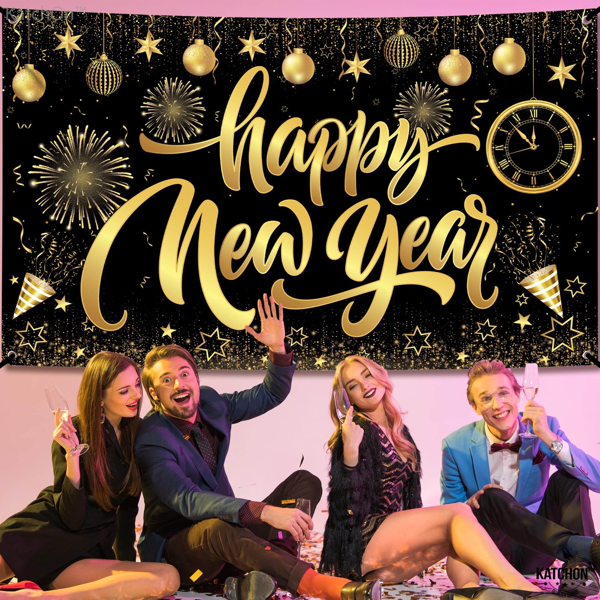 Foto 8 pulgar | Telón De Fondo Katchon Happy New Year 2025, 183 X 112 Cm, Con Cinta - Venta Internacional.
