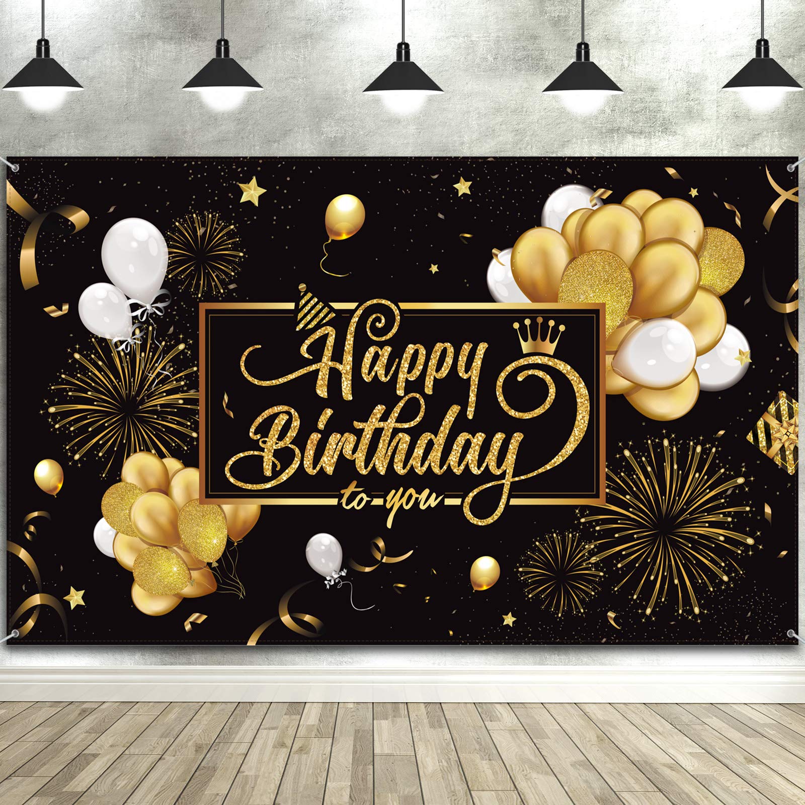 Foto 2 pulgar | Lienzo De Fondo Bulu Happy Birthday Negro Dorado 185 X 110 Cm - Venta Internacional.