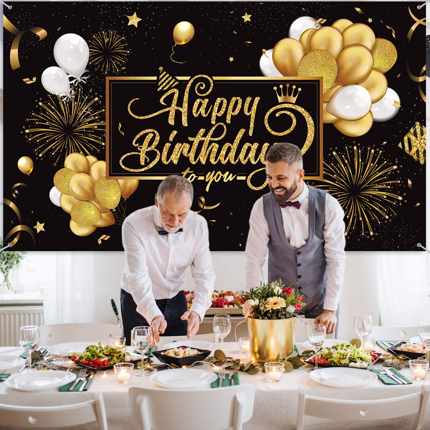 Foto 4 pulgar | Lienzo De Fondo Bulu Happy Birthday Negro Dorado 185 X 110 Cm - Venta Internacional.
