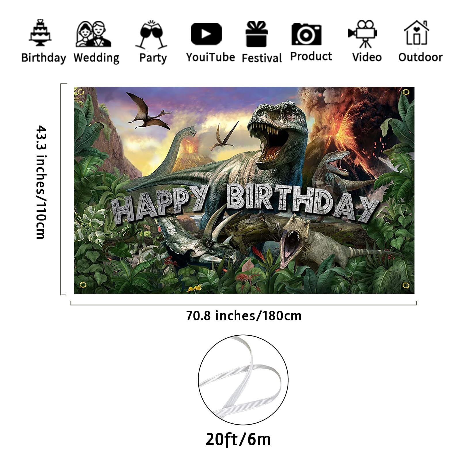 Foto 2 | Decoración De Fiesta, Telón De Fondo Para Cumpleaños De Dinosaurios Avezano - Venta Internacional.