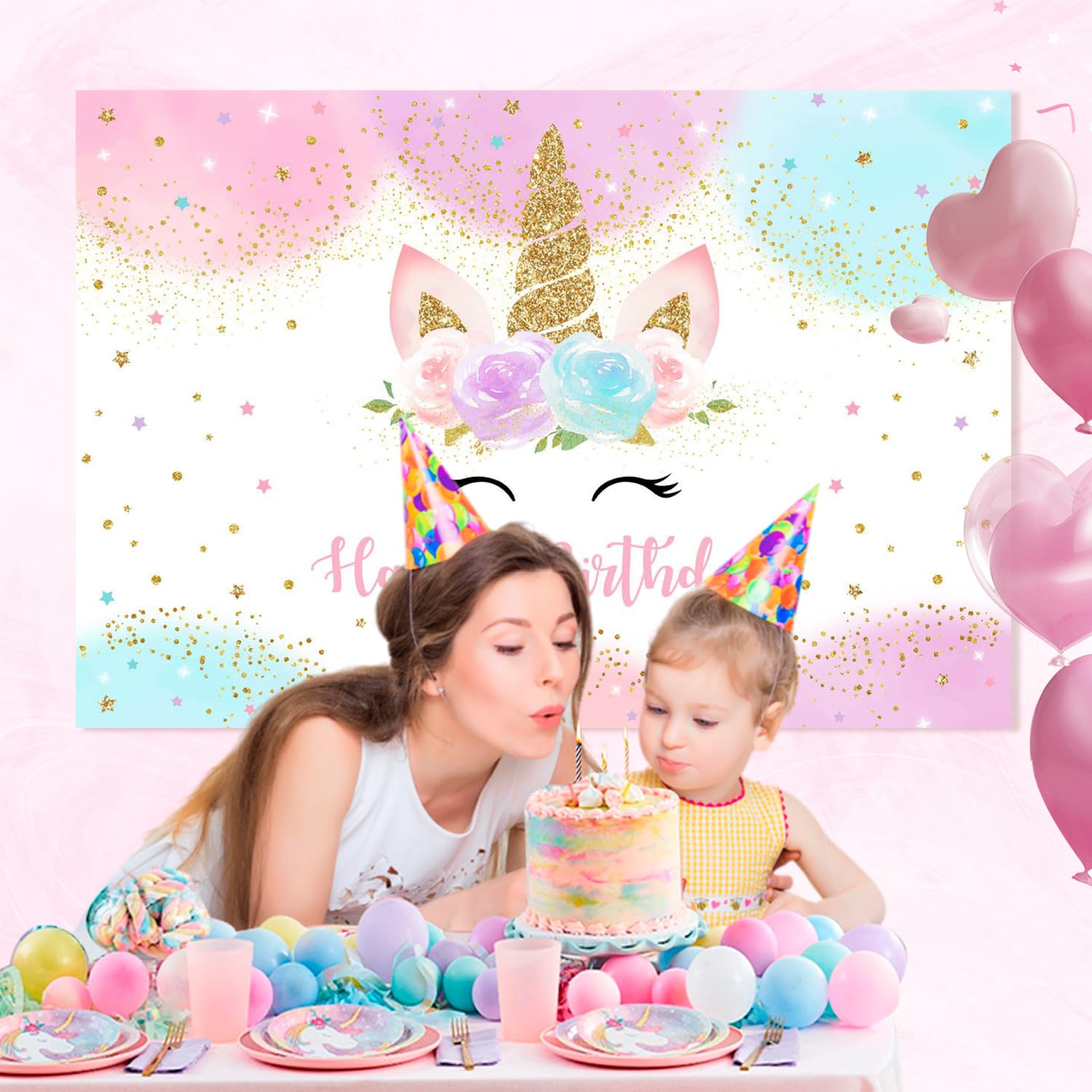 Foto 5 pulgar | Fondo De Vinilo Para Fiesta De Cumpleaños Con Diseño De Unicornio, 150 X 100 Cm - Venta Internacional.