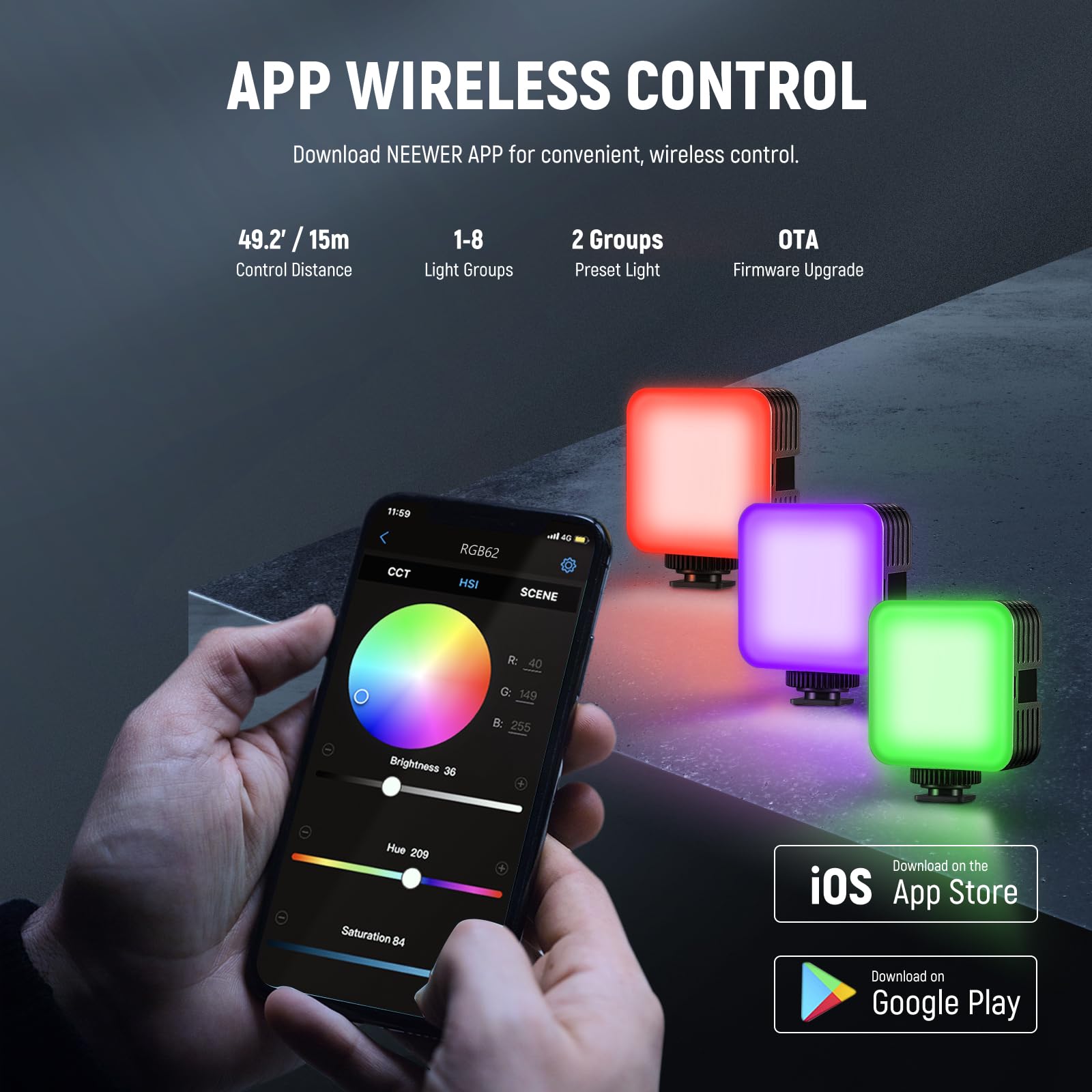 Foto 5 pulgar | Lámpara De Vídeo Rgb Neewer Rgb62 Con Control App Cri97+ 2500k-8500k - Venta Internacional.