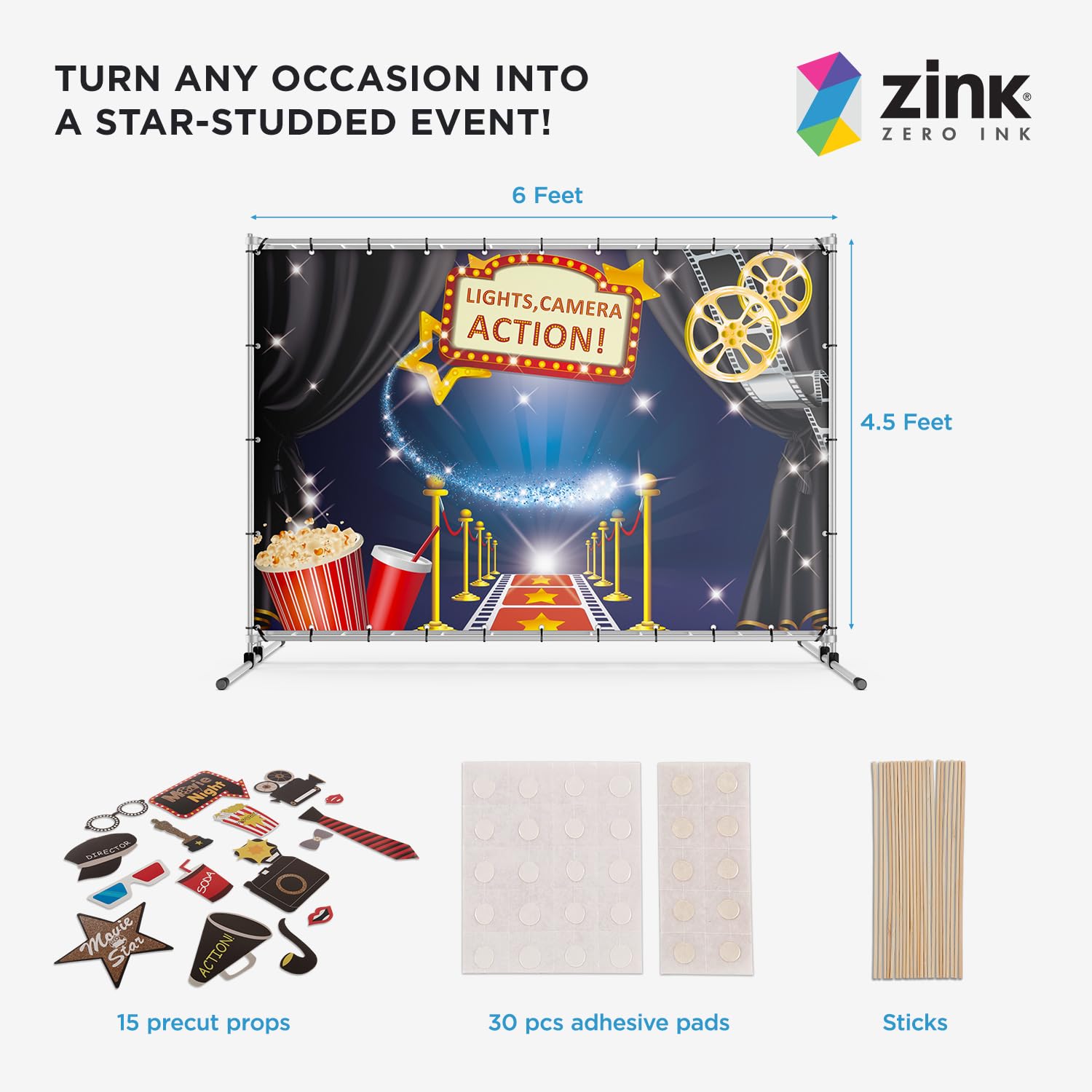 Foto 2 | Paquete De Fotomatón Zink Hollywood Con Telón De Fondo De 1,4 X 1,8 M - Venta Internacional.