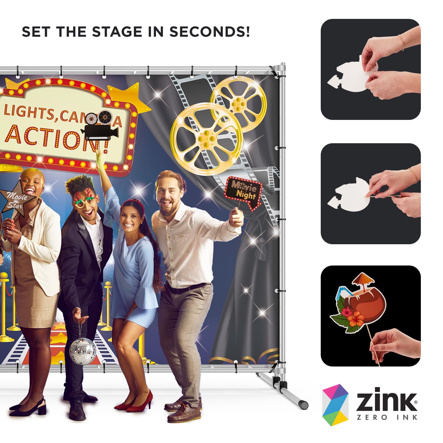 Foto 3 | Paquete De Fotomatón Zink Hollywood Con Telón De Fondo De 1,4 X 1,8 M - Venta Internacional.