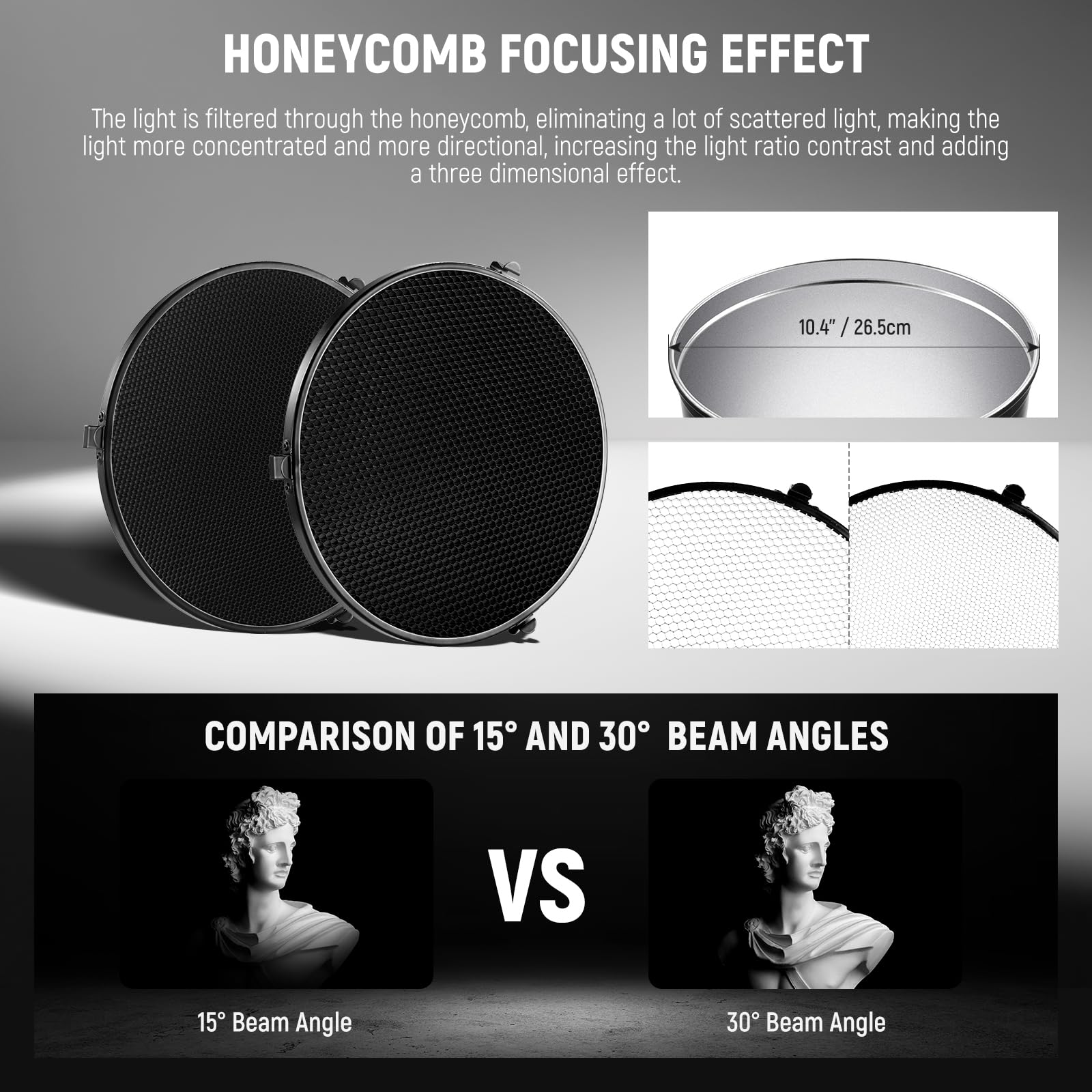 Foto 4 | Reflector Neewer Fr26 De 26,5 Cm Con Rejillas En Forma De Panal Y Difusor - Venta Internacional.