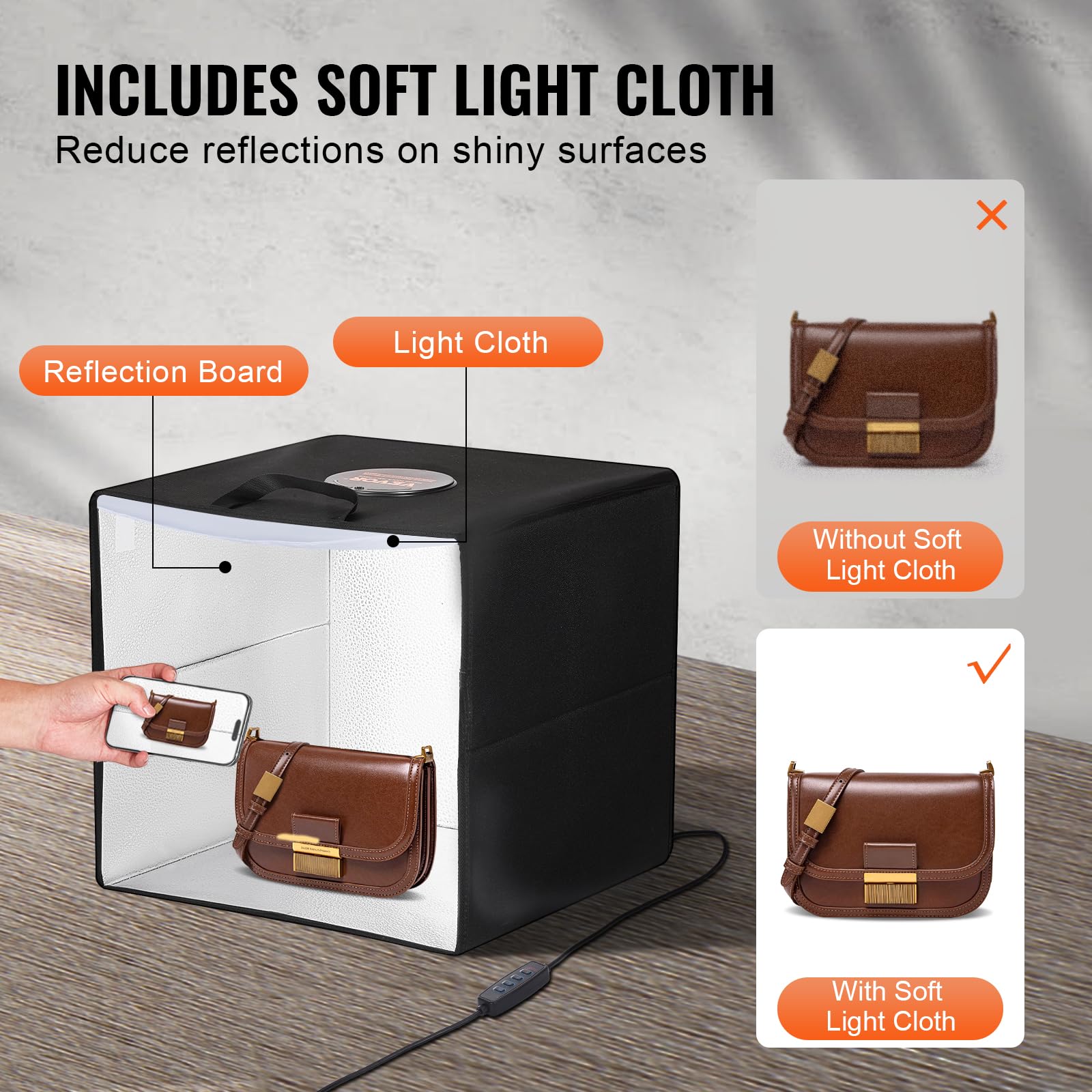 Foto 6 | Caja De Luz Vevor Para Estudio Fotográfico, 16 X 16 Cm, Con 120 Led Y 6 Fondos - Venta Internacional.