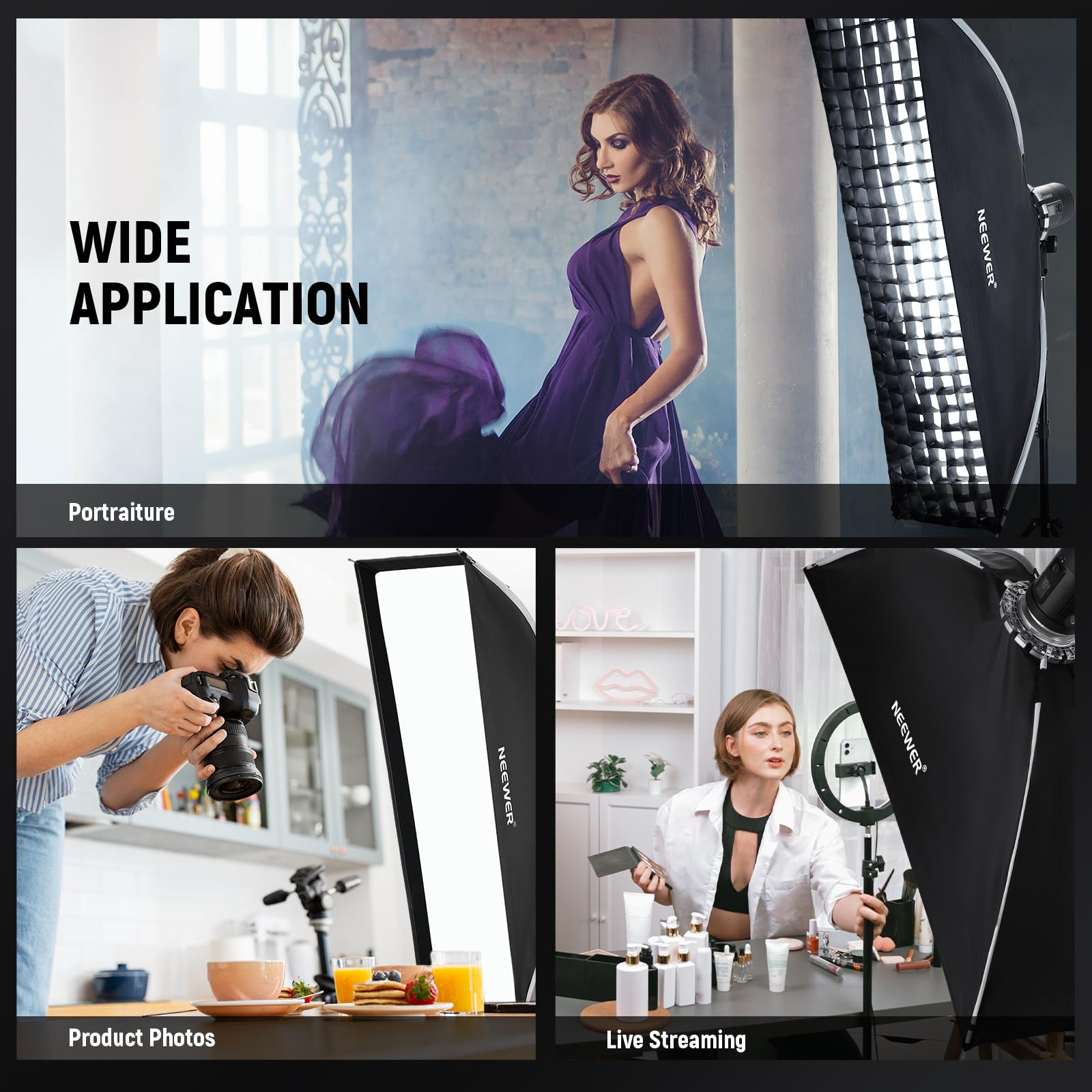 Foto 7 | Soporte Tipo Bowens Softbox Neewer Con Tiras Rectangulares De 30 X 120 Cm - Venta Internacional.