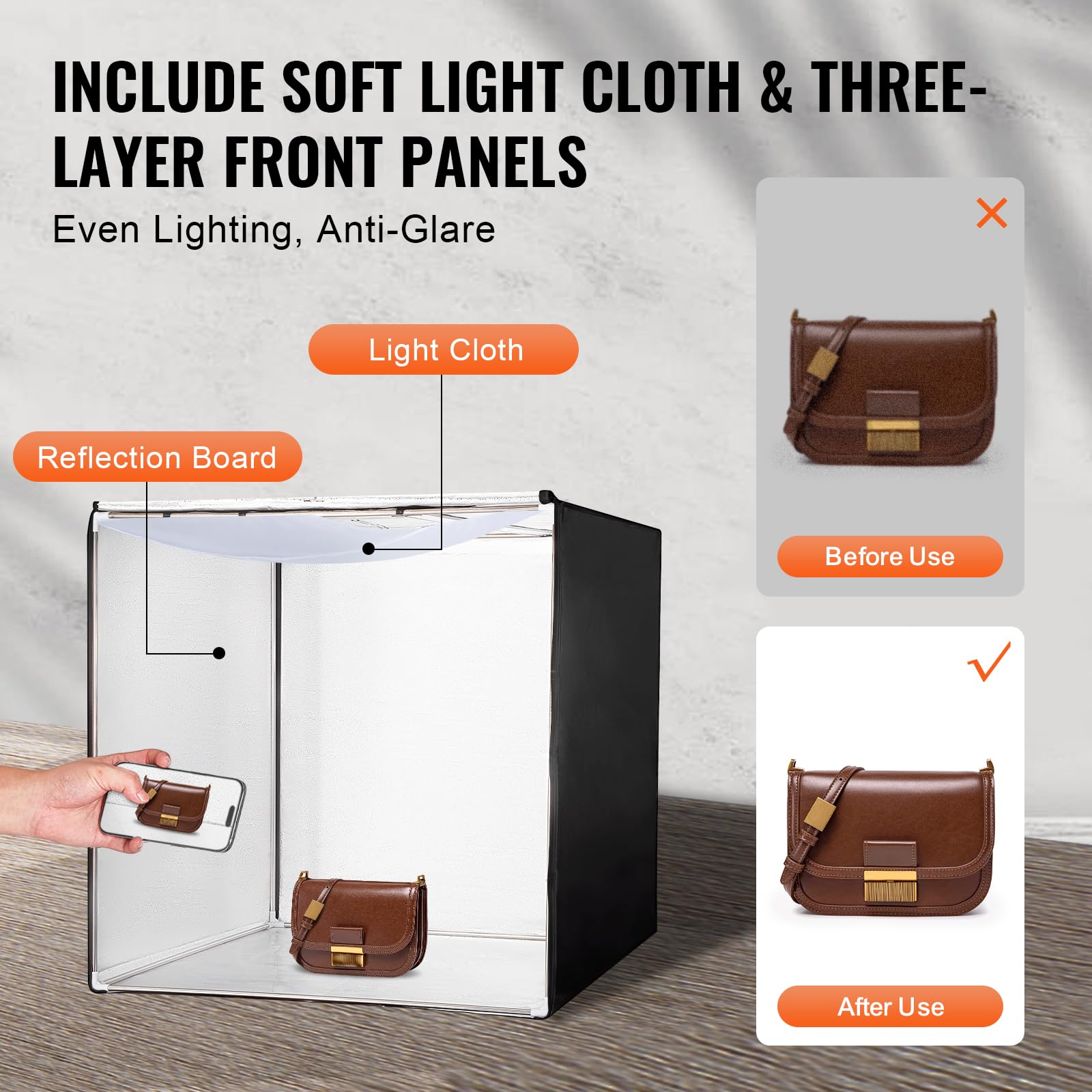 Foto 5 | Caja De Luz Vevor Para Estudio Fotográfico, 32 X 32 Cm, 5600 K, Con 210 Luces Led - Venta Internacional.