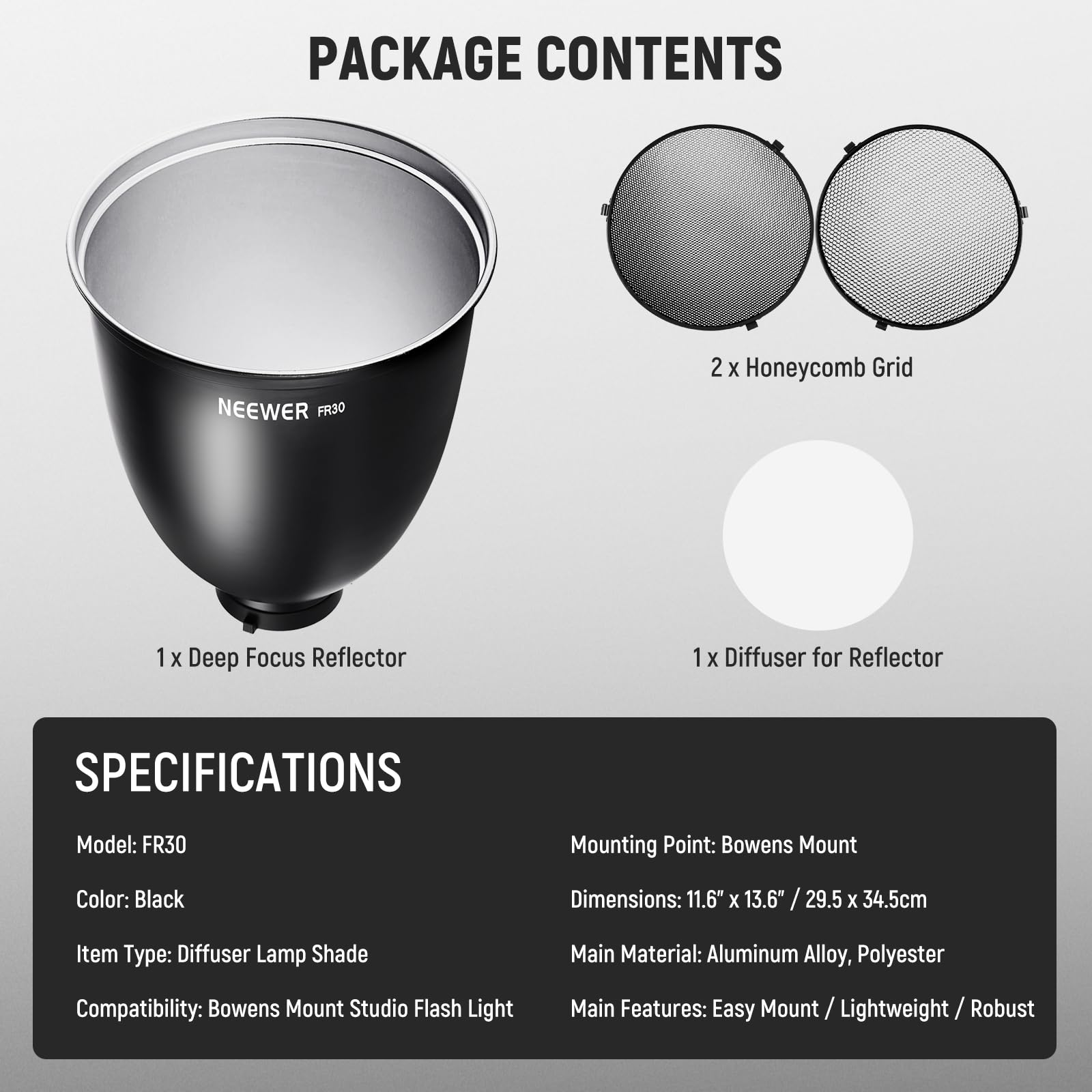 Foto 7 | Reflector Bowens Mount De 29,5 Cm Con Rejillas En Forma De Panal Y Tela Neewer - Venta Internacional.