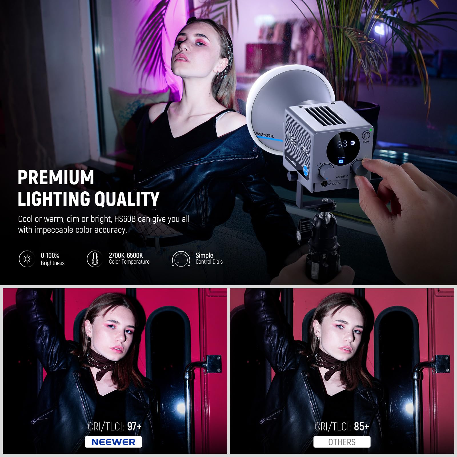 Foto 3 | Lámpara De Vídeo Neewer Hs60b Mini Led Cob Portátil Bicolor De 60 W - Venta Internacional.