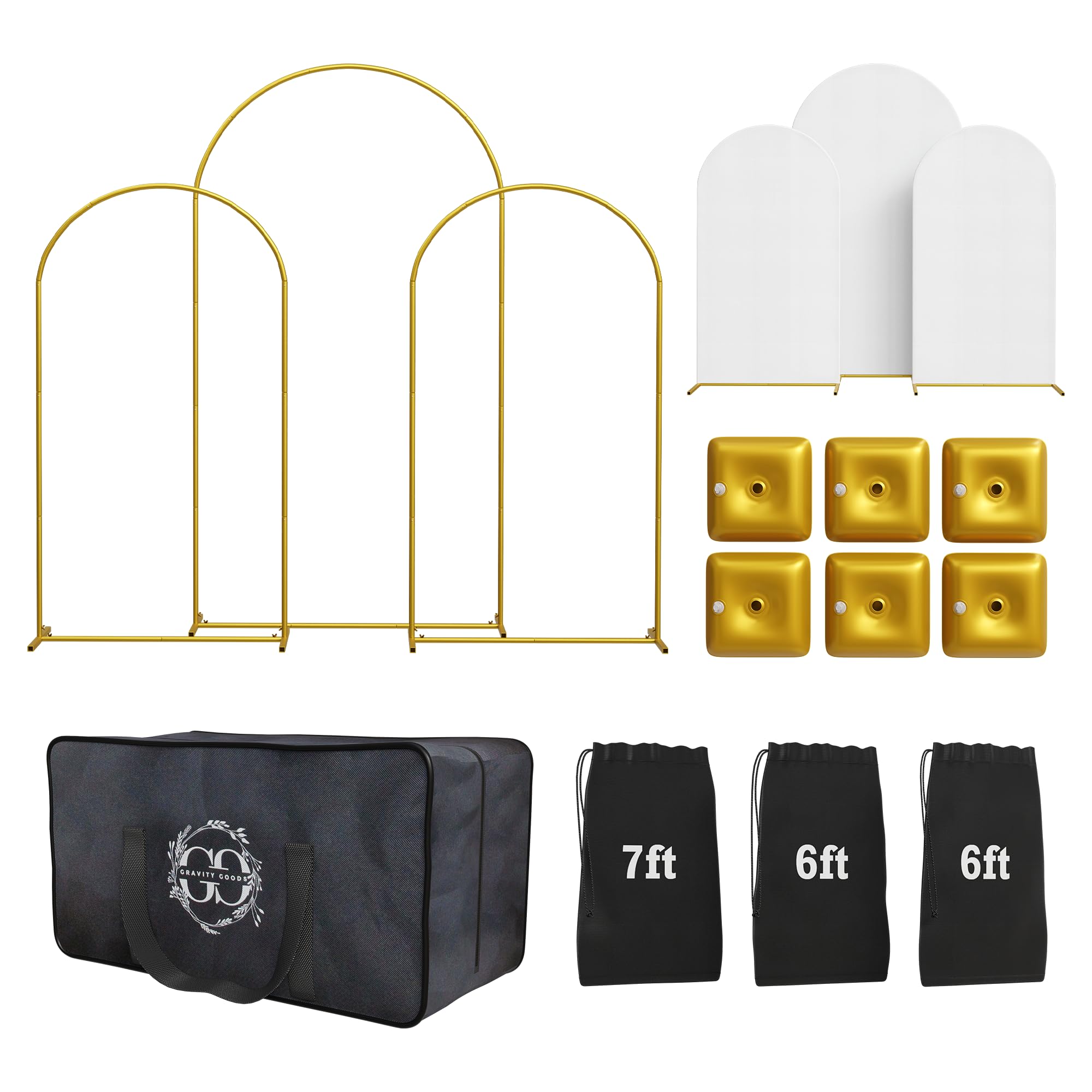 Juego De Soportes Con Forma De Arco Para Telón De Fondo Gravitygoods Con Fundas Blancas De 3 Arcos - Venta Internacion