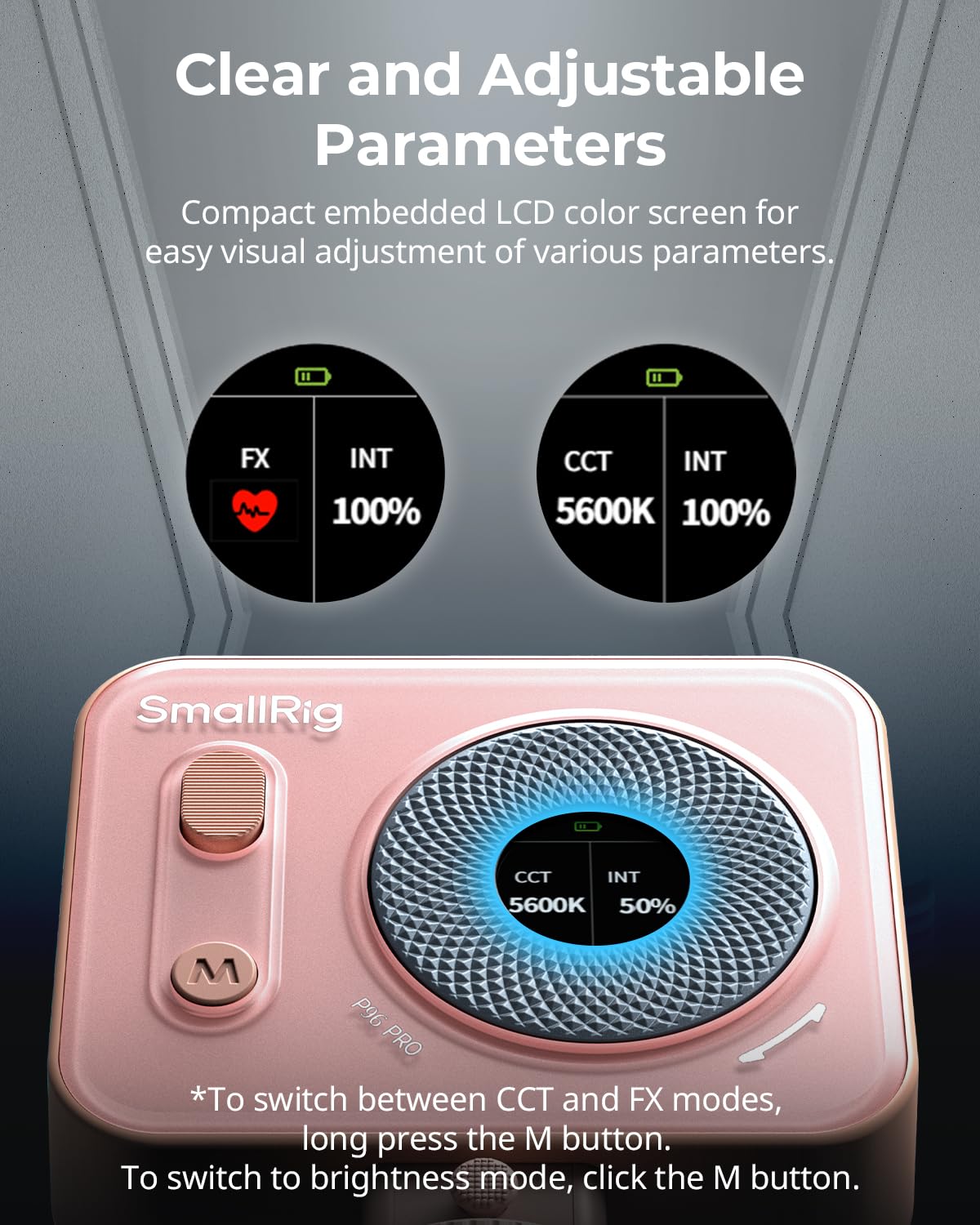 Foto 3 | Lámpara Led De Vídeo Smallrig Vibe P96 Pro Cri95+ 2500-6500 K, Color Rosa - Venta Internacional.