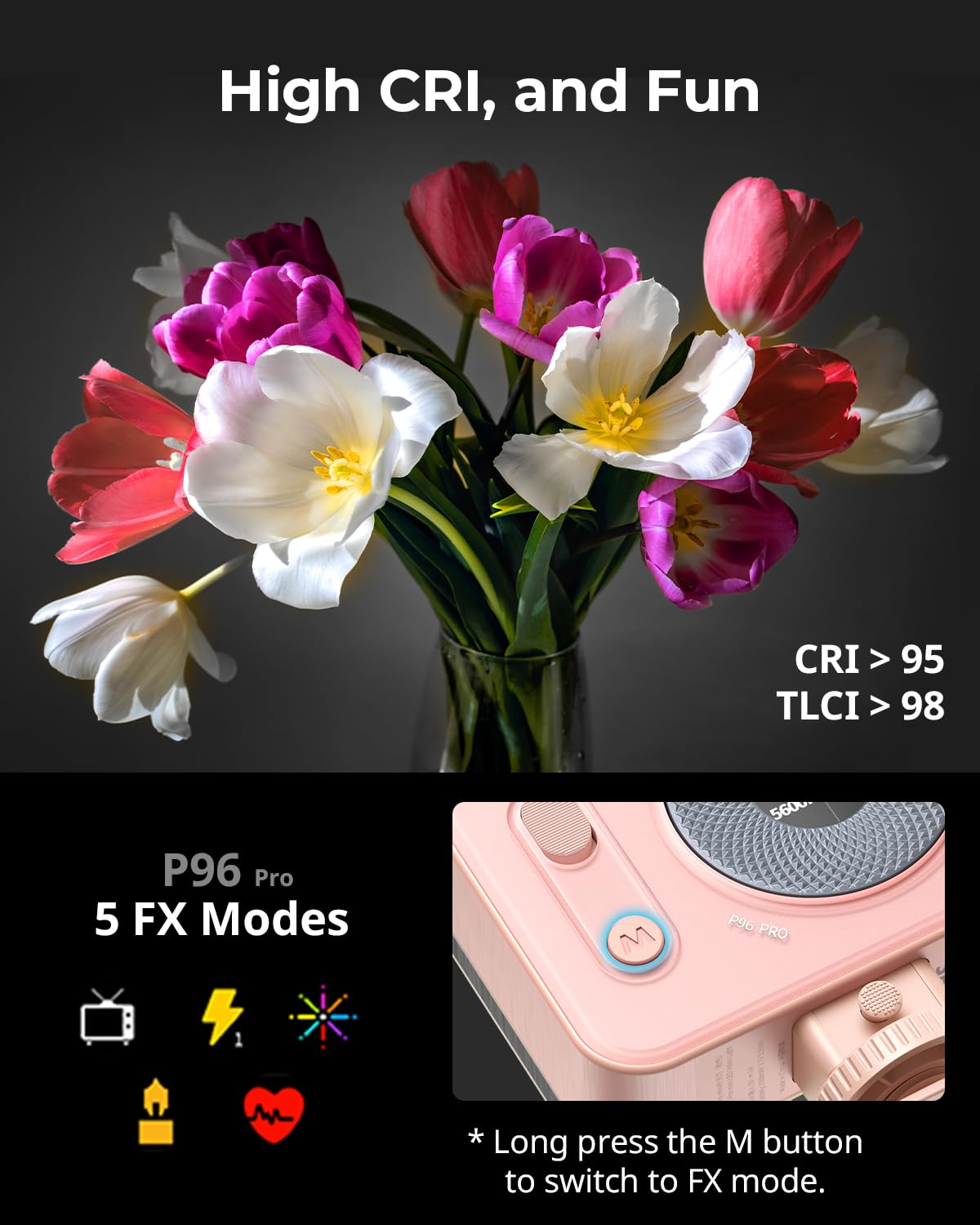 Foto 6 pulgar | Lámpara Led De Vídeo Smallrig Vibe P96 Pro Cri95+ 2500-6500 K, Color Rosa - Venta Internacional.
