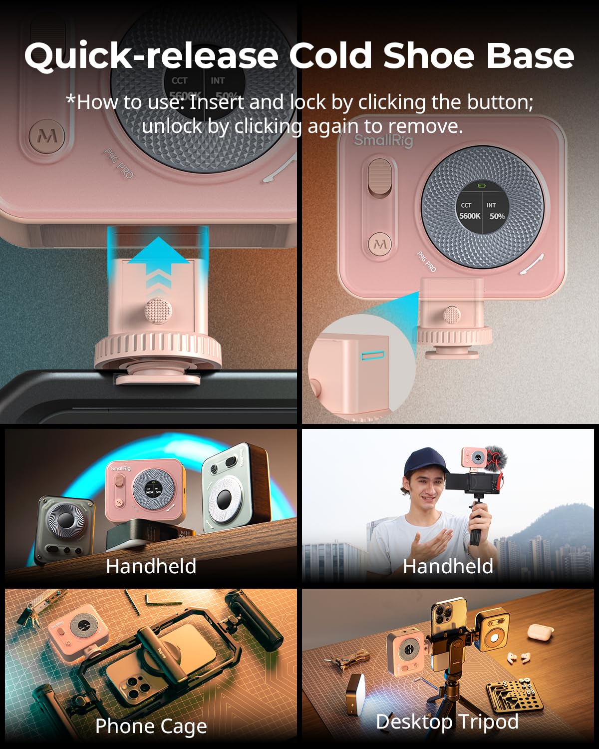 Foto 7 | Lámpara Led De Vídeo Smallrig Vibe P96 Pro Cri95+ 2500-6500 K, Color Rosa - Venta Internacional.