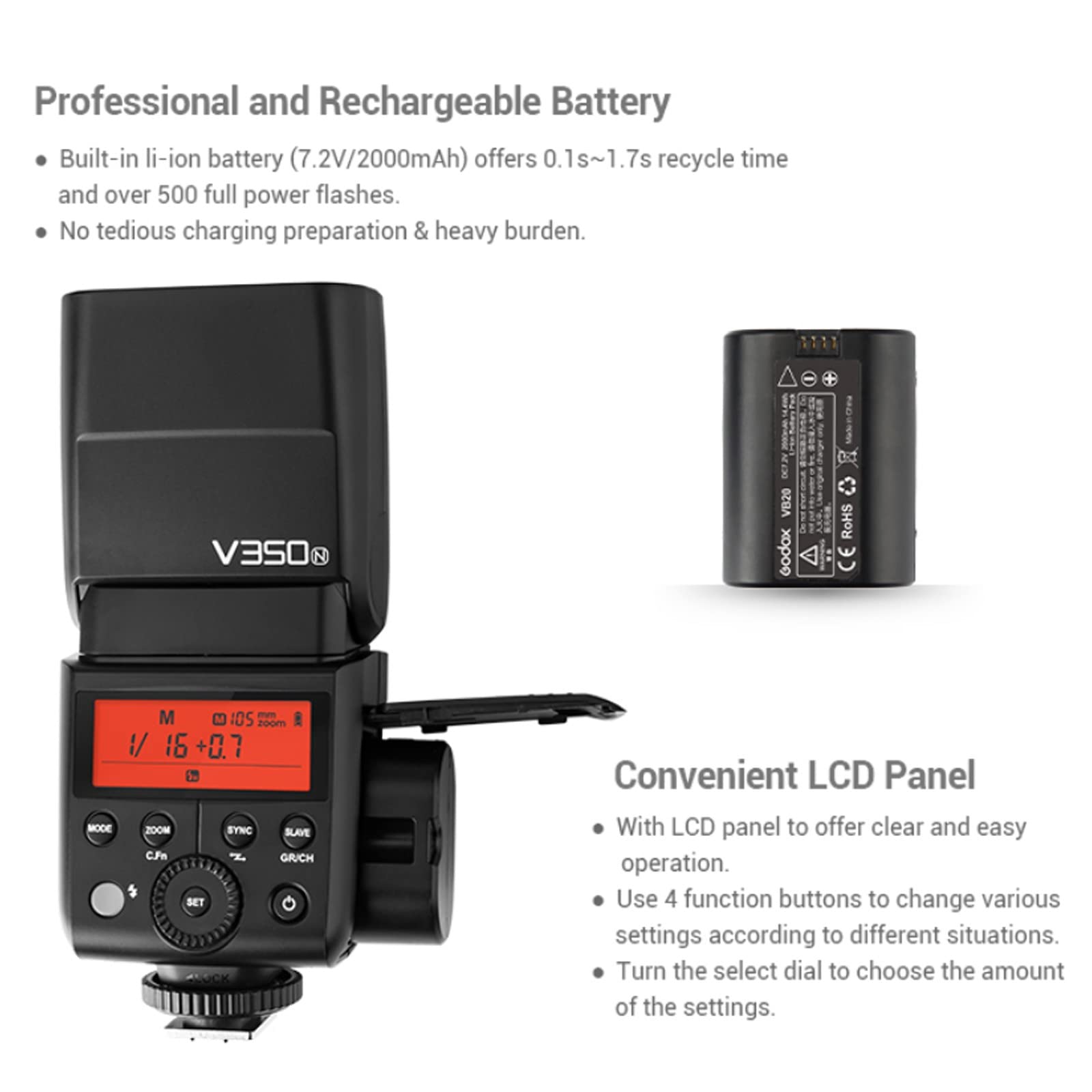 Foto 4 pulgar | Ttl Flash Godox V350n Para Nikon D500 D3100 D3200 D3300 D3400 - Venta Internacional.