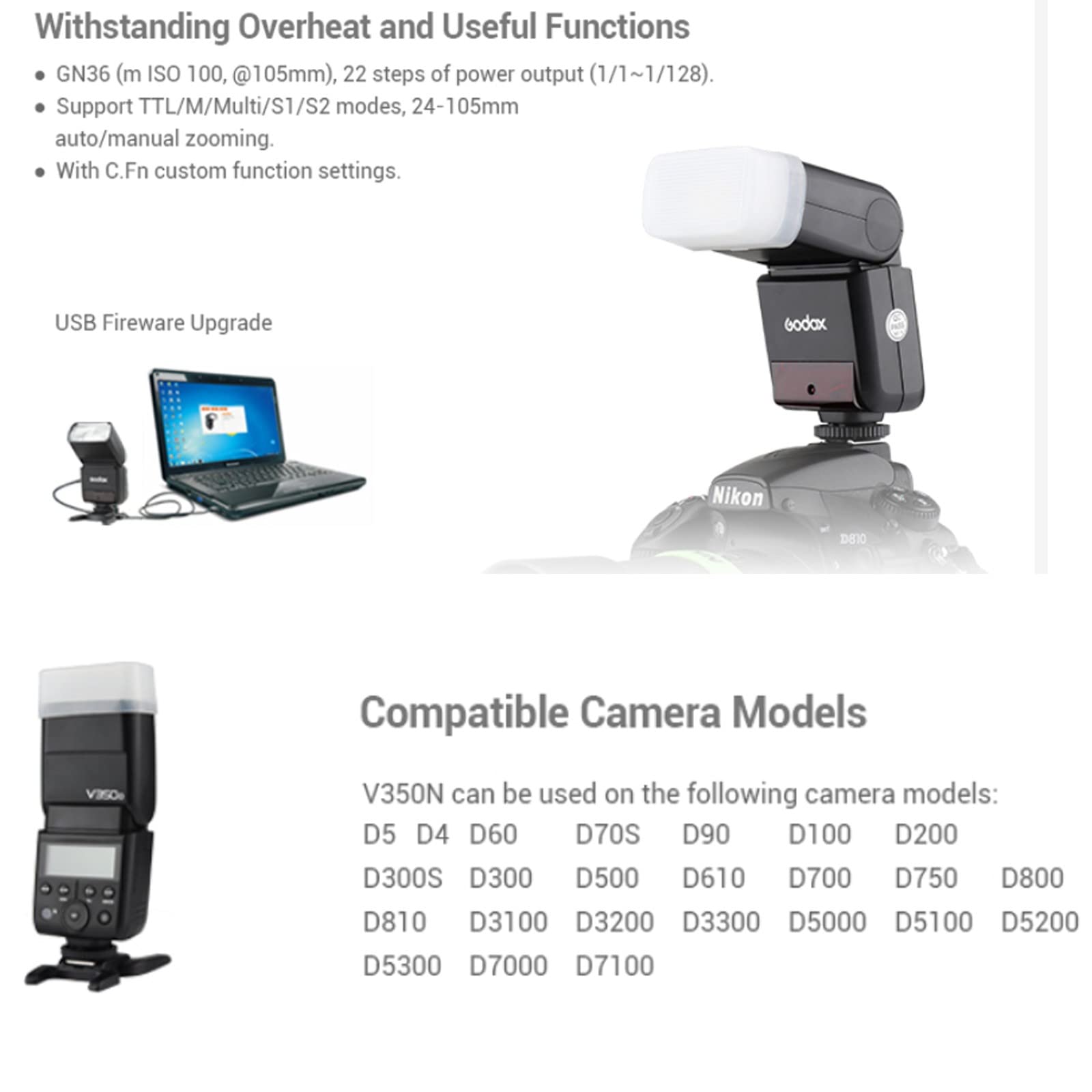 Foto 7 pulgar | Ttl Flash Godox V350n Para Nikon D500 D3100 D3200 D3300 D3400 - Venta Internacional.