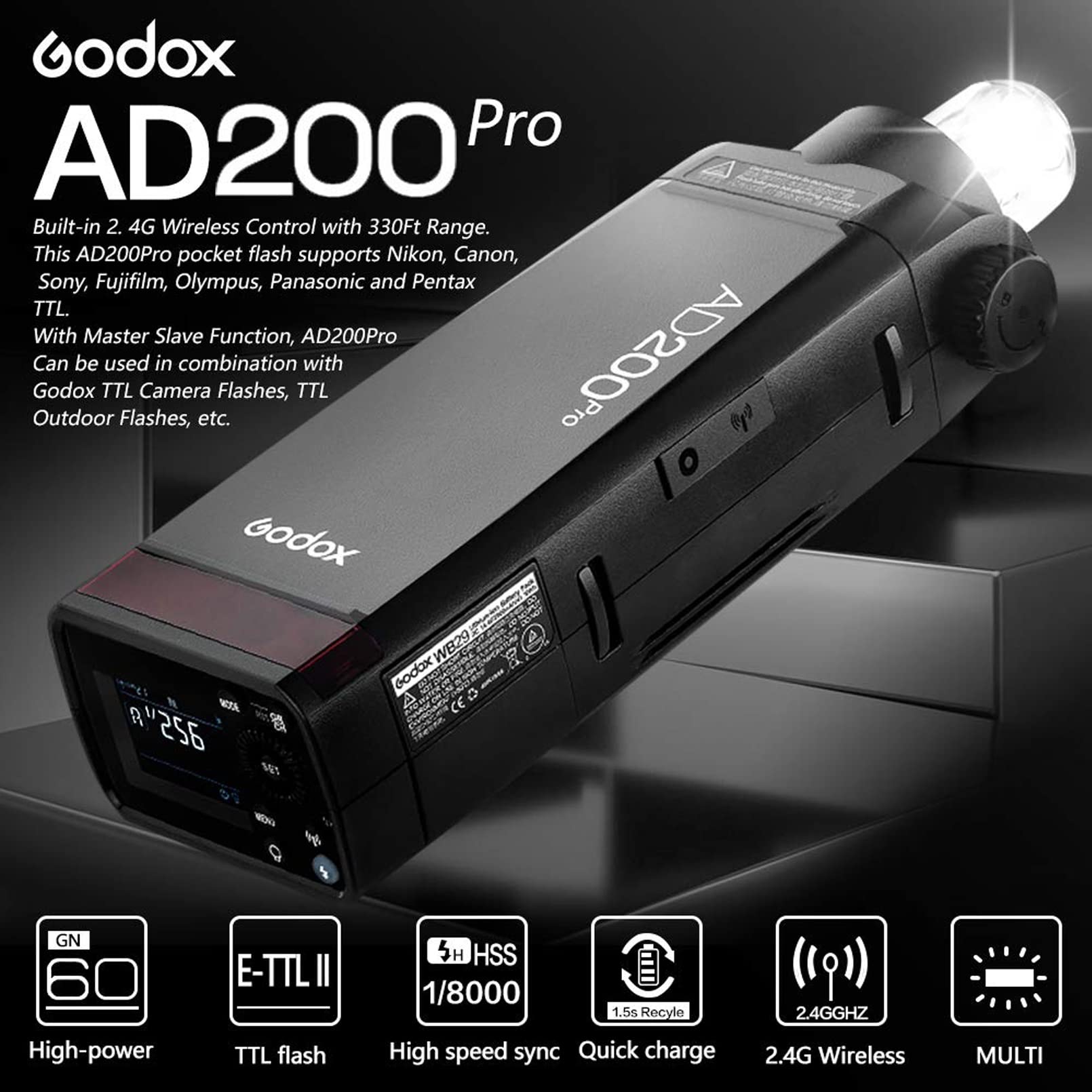 Foto 3 pulgar | Flash Estroboscópico De Bolsillo Godox Ad200 Pro 200 W Ttl Para Cámara Sony - Venta Internacional.