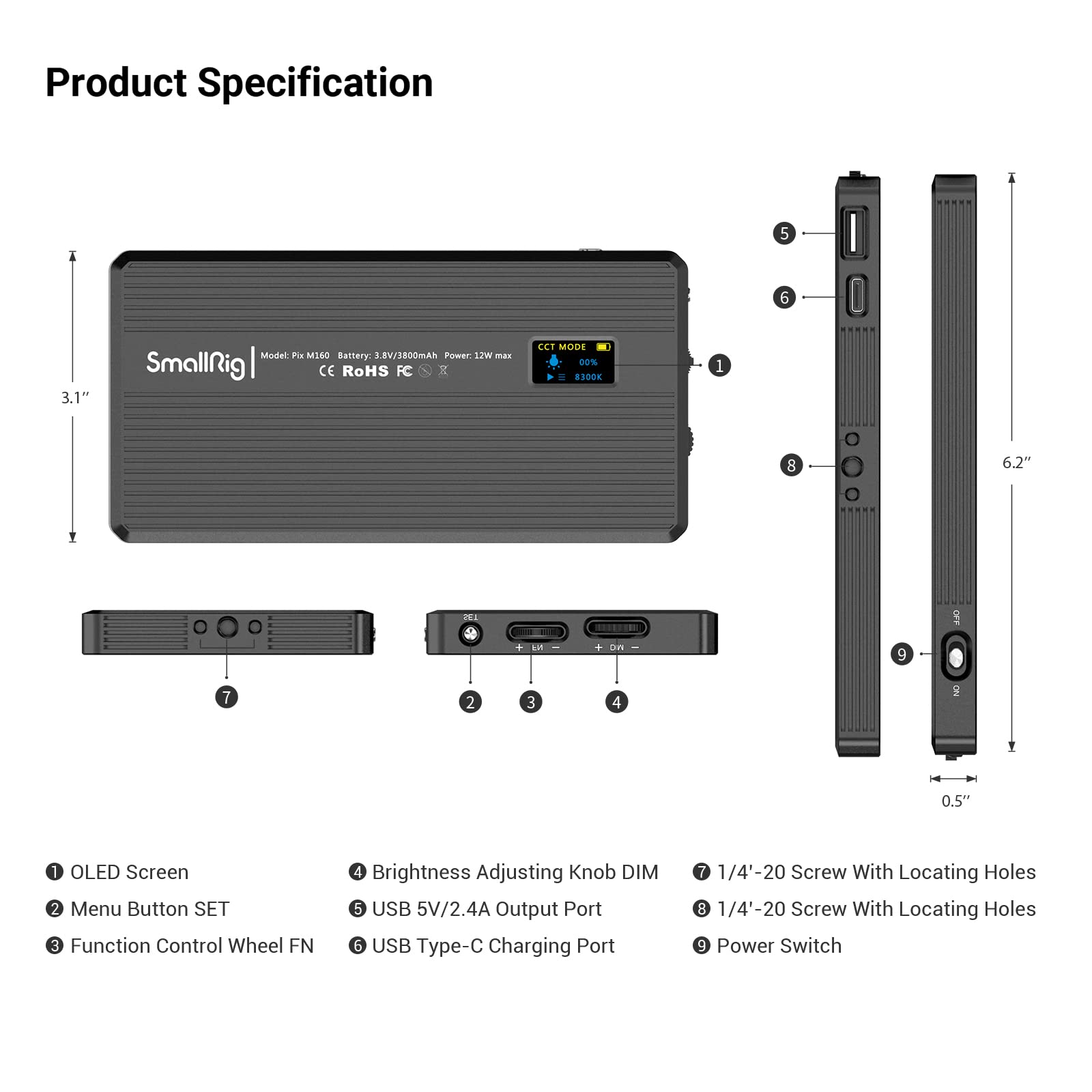 Foto 5 | Lámpara De Vídeo Smallrig Pix M160 Rgbww Led De 12 W Con Batería - Venta Internacional.