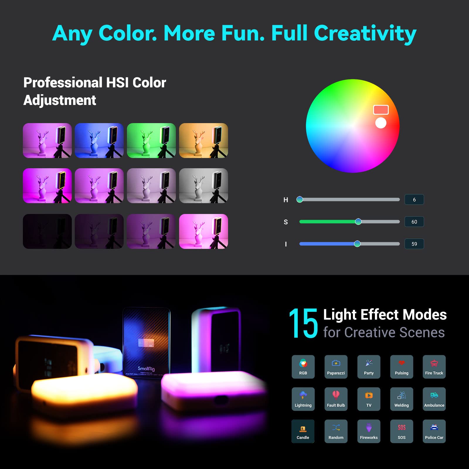 Foto 5 | Luz De Vídeo Led Smallrig Rm75 Rgbww A Todo Color Con Batería - Venta Internacional.