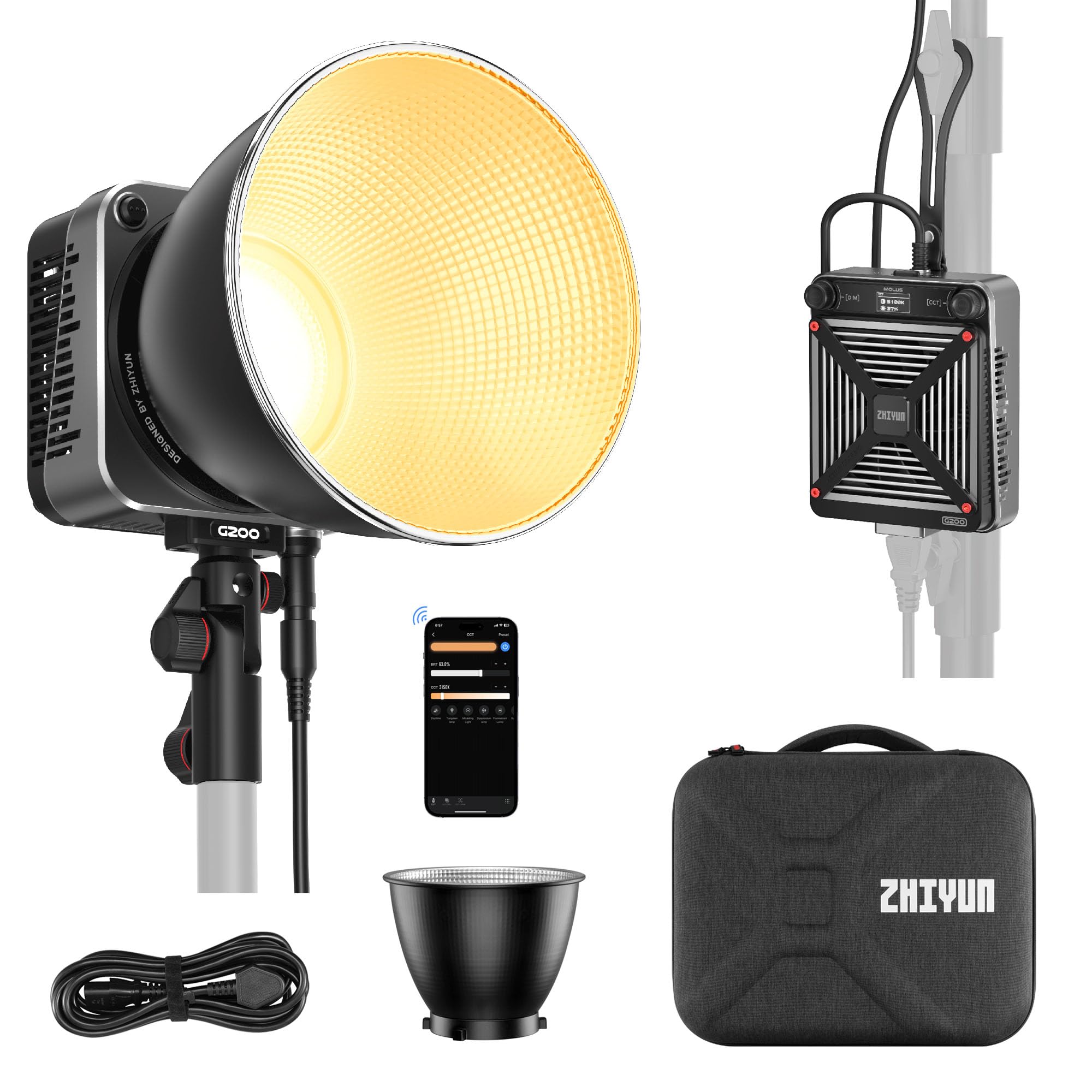 Lámpara De Vídeo Zhiyun Molus G200 Cob Bowens Mount 200w - Venta Internacional.