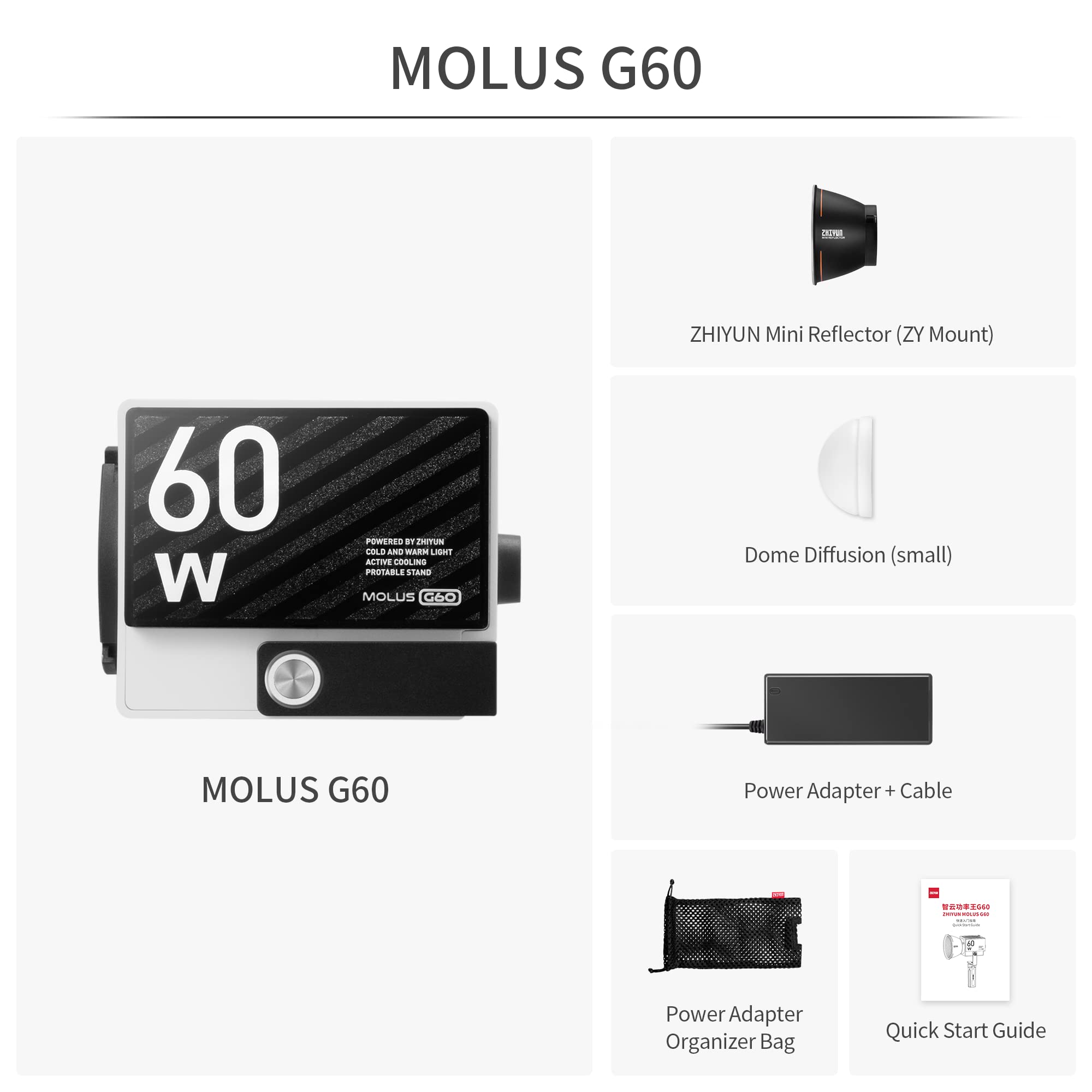 Foto 3 pulgar | Lámpara De Vídeo Zhiyun Molus G60 De 60 W Cob Led Cri≥96 Tlci≥97 - Venta Internacional.