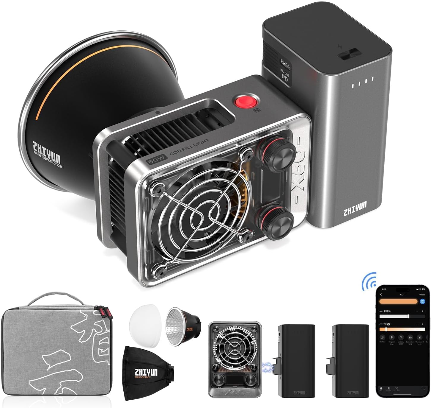 Foto 2 pulgar | Lámpara De Vídeo Zhiyun Molus X60 Bicolor Pro De 60 W Con 2 Baterías - Venta Internacional.