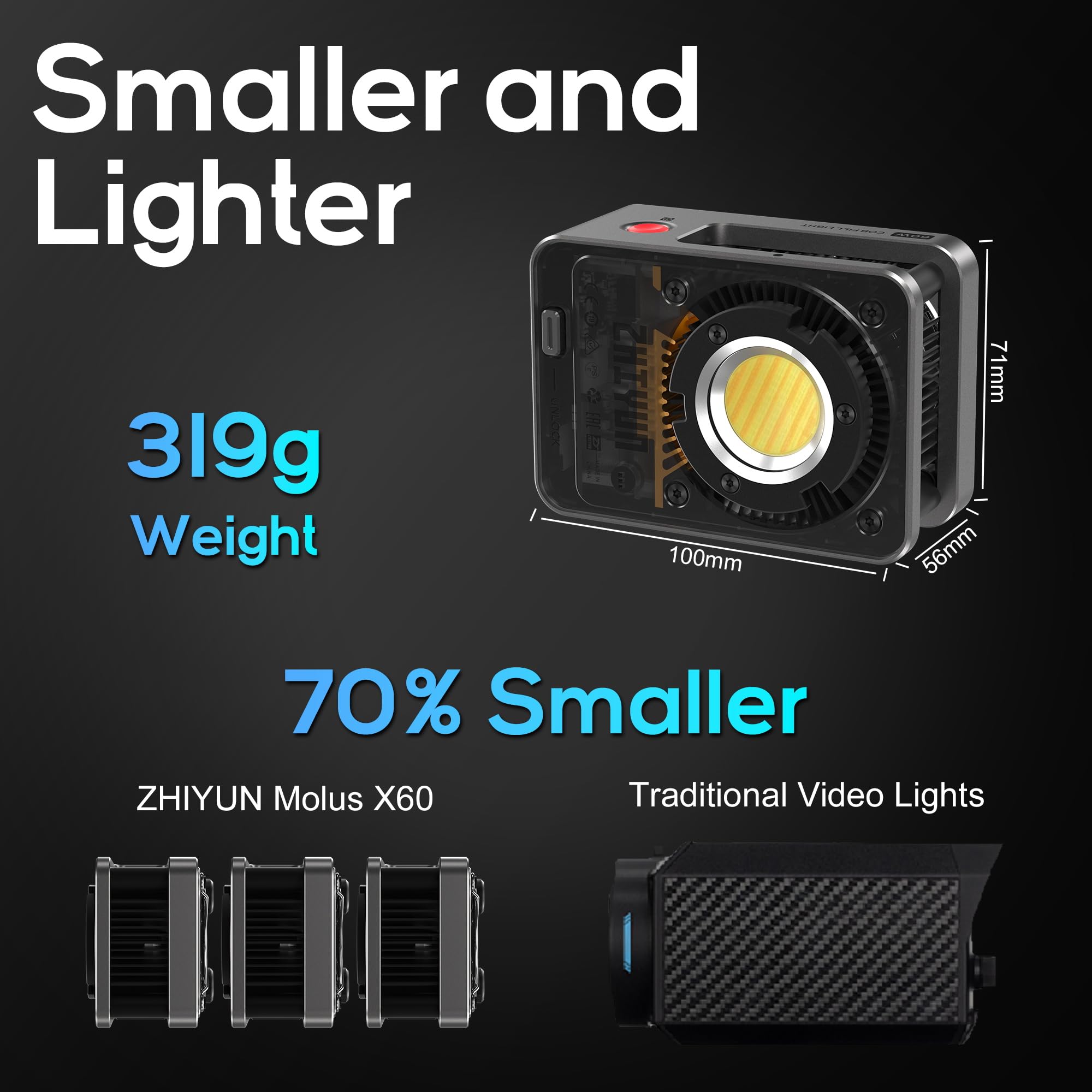 Foto 3 pulgar | Lámpara De Vídeo Zhiyun Molus X60 Bicolor Pro De 60 W Con 2 Baterías - Venta Internacional.