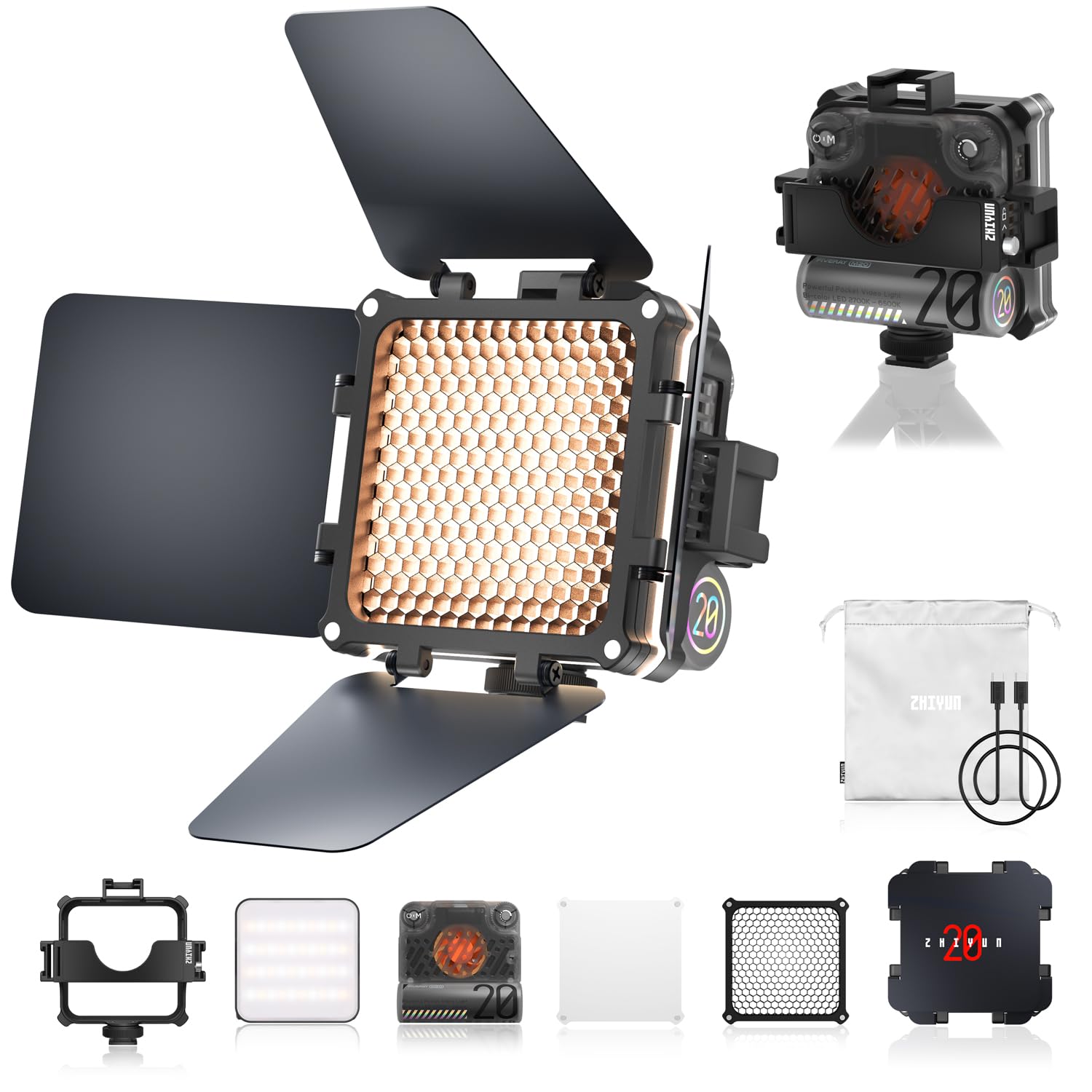 Lámpara De Vídeo Zhiyun Fiveray M20 Combo Bicolor 20w Cri 95+ - Venta Internacional.
