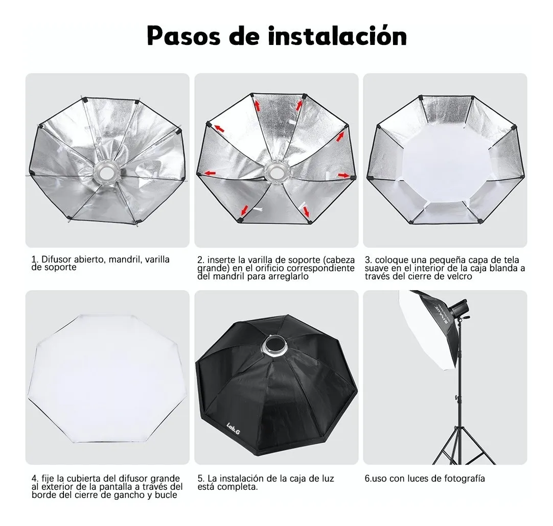Foto 6 pulgar | Octabox Lab.g 95cm Nuevo Diseño Softbox Difusor Octogonal Negro Blanco