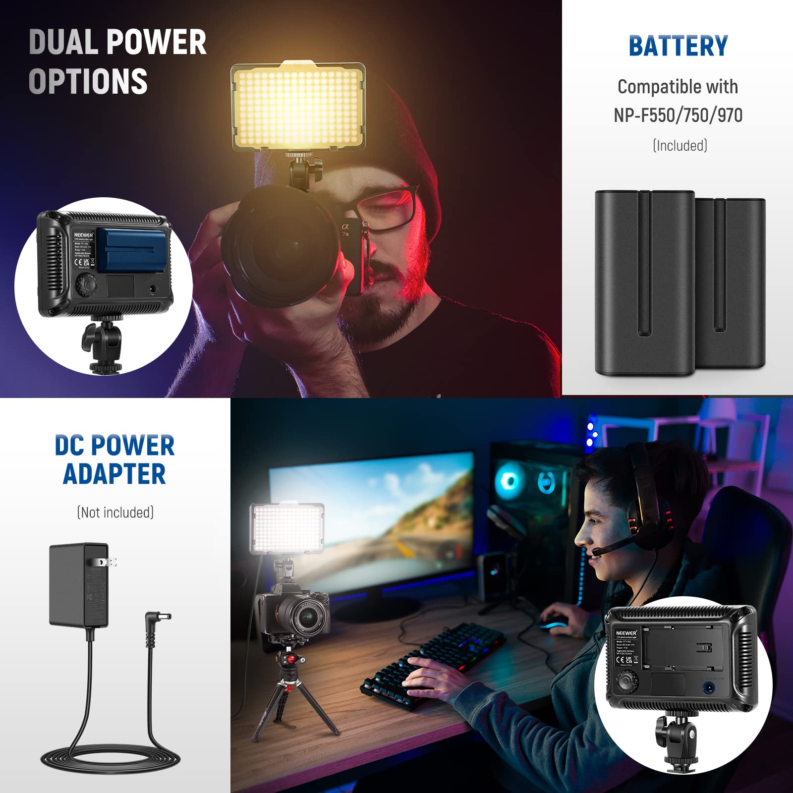 Foto 5 | Luz Led De Vídeo Neewer 176 Regulable Con 2 Baterías De 2600 Mah - Venta Internacional.