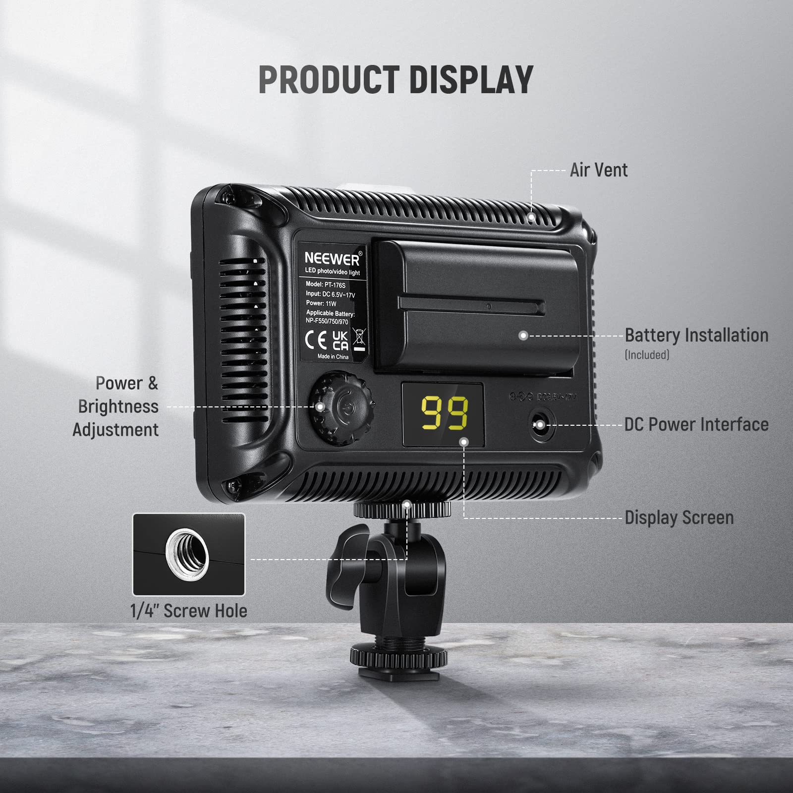 Foto 7 | Luz Led De Vídeo Neewer 176 Regulable Con 2 Baterías De 2600 Mah - Venta Internacional.