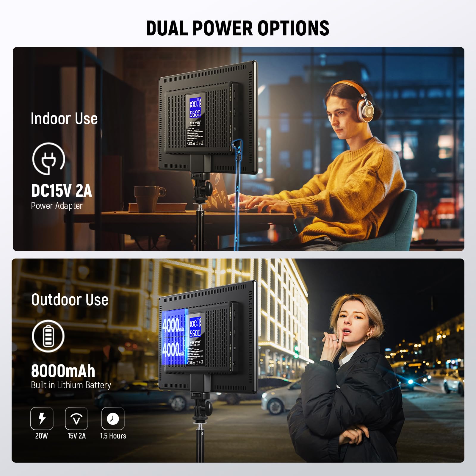 Foto 6 pulgar | Panel De Luz De Vídeo Led Neewer Nl-192ai De 20 W Con Batería De 8000 Mah - Venta Internacional.