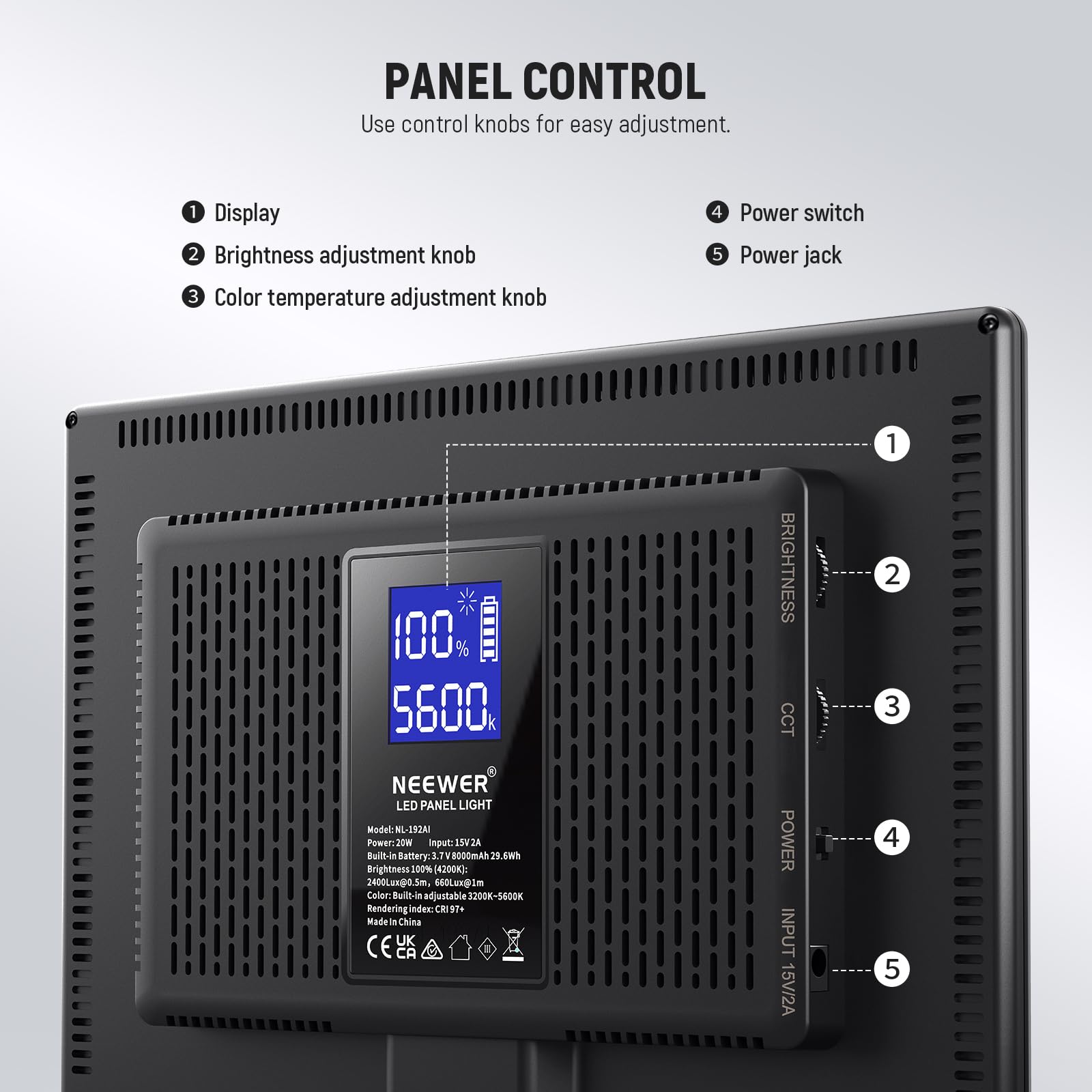 Foto 8 pulgar | Panel De Luz De Vídeo Led Neewer Nl-192ai De 20 W Con Batería De 8000 Mah - Venta Internacional.